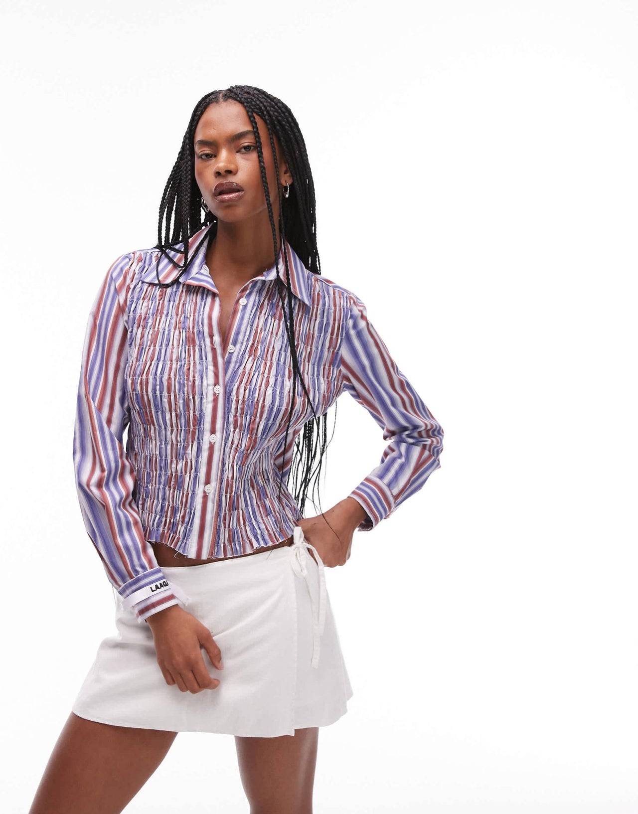 LAAGAM striped ruched shirt in purple stripe - ASOS Sample Sale