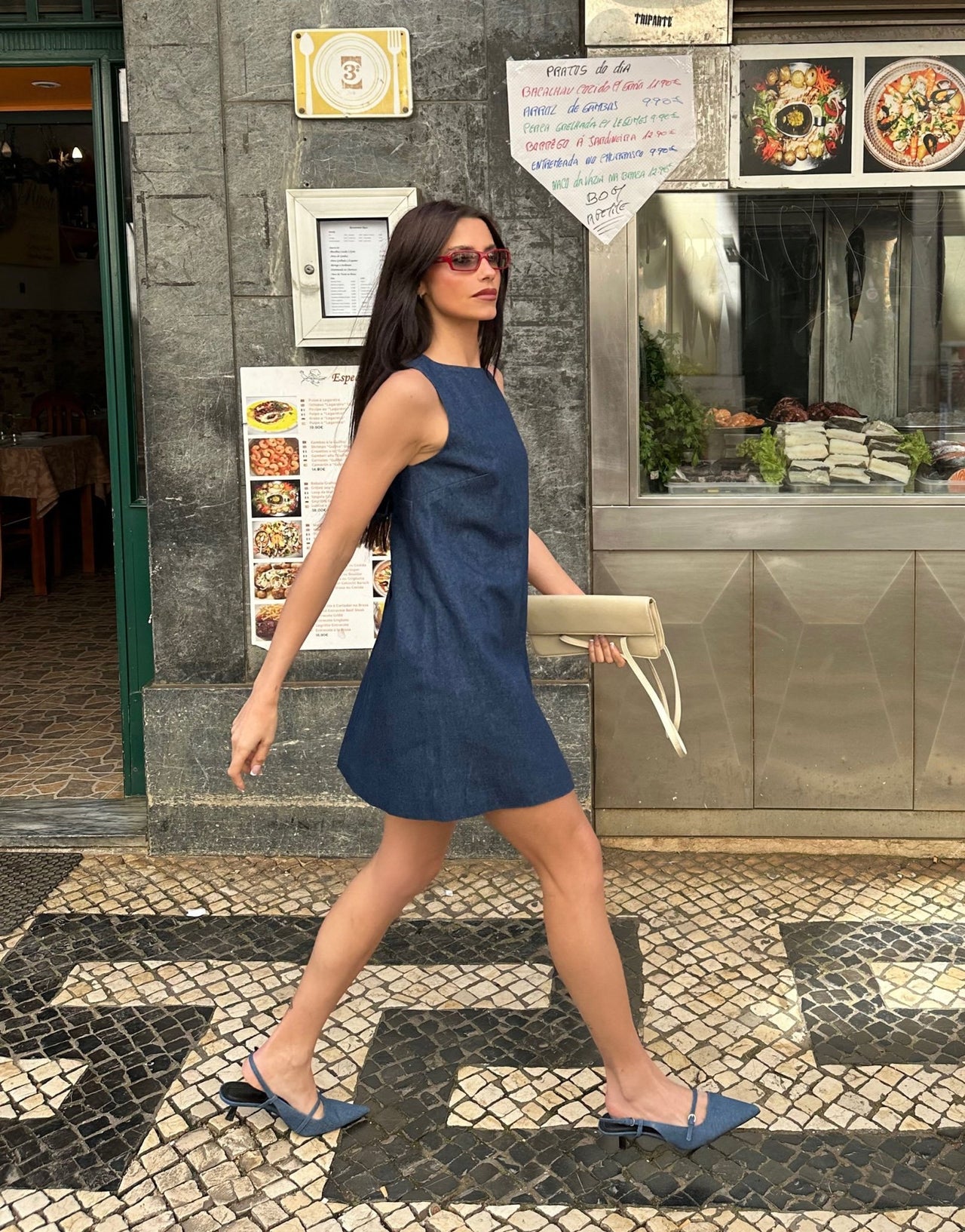 Labelrail x Barbara Ines back detail denim mini shift dress in indIgo blue - ASOS Sample Sale
