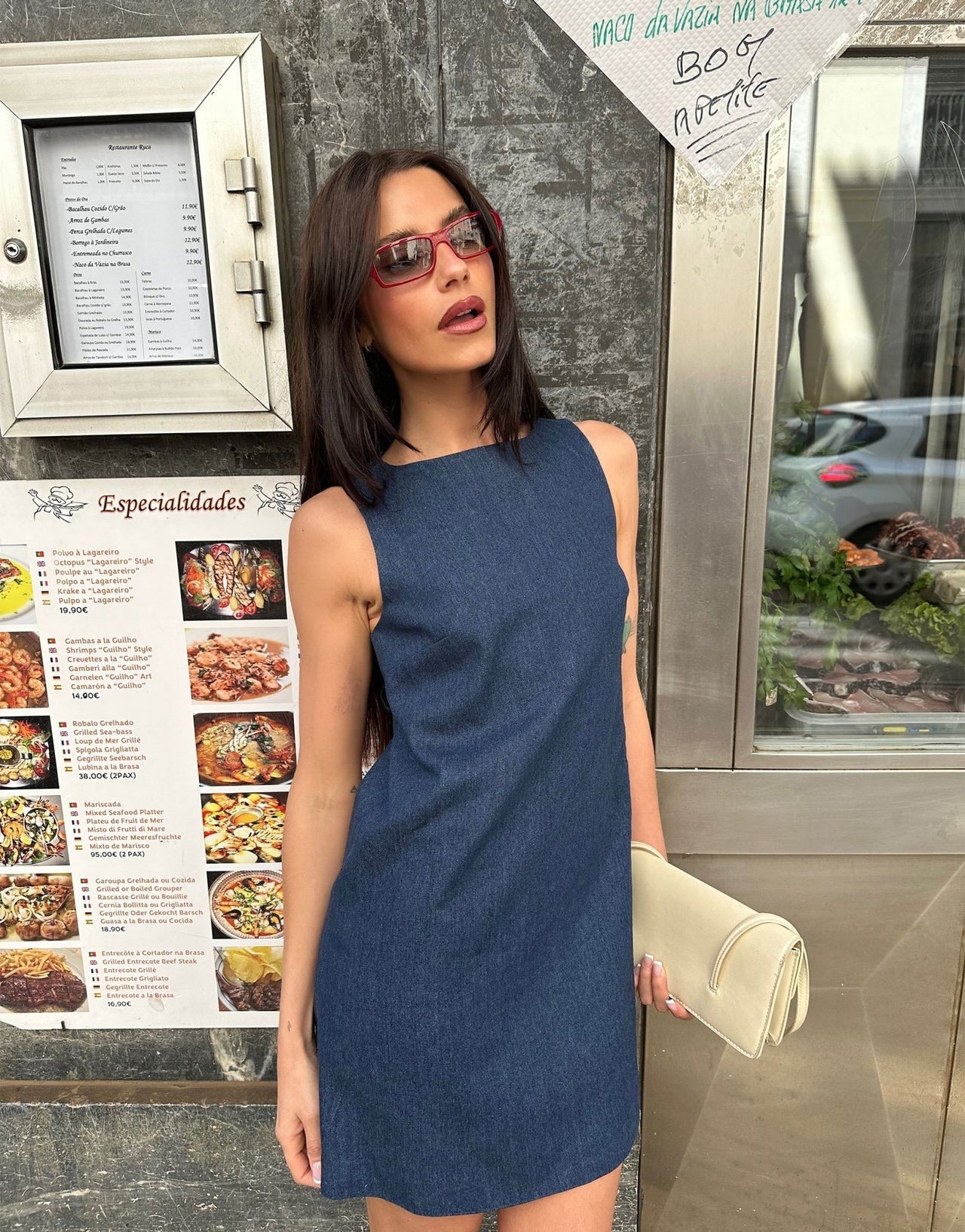 Labelrail x Barbara Ines back detail denim mini shift dress in indIgo blue - ASOS Sample Sale