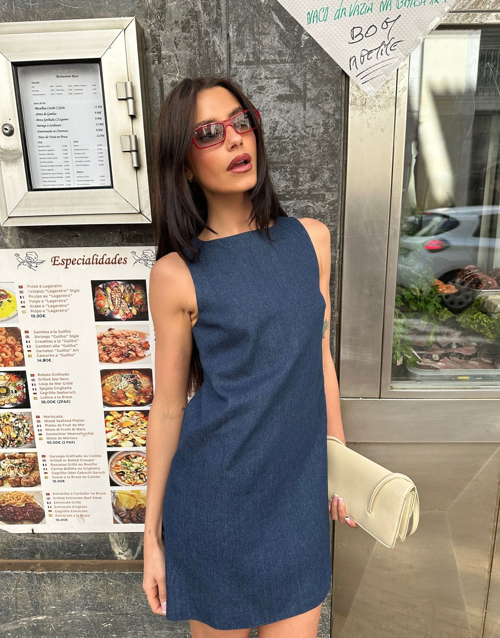 Labelrail x Barbara Ines back detail denim mini shift dress in indIgo blue - ASOS Sample Sale