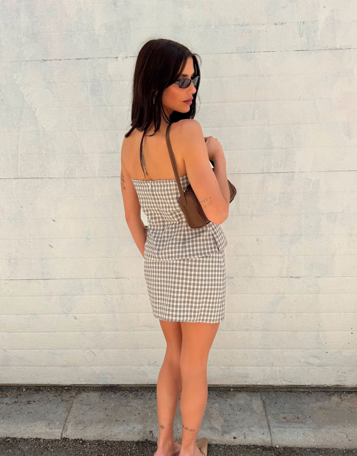 Labelrail x Barbara Ines check bustier co-ord top in brown - ASOS Sample Sale
