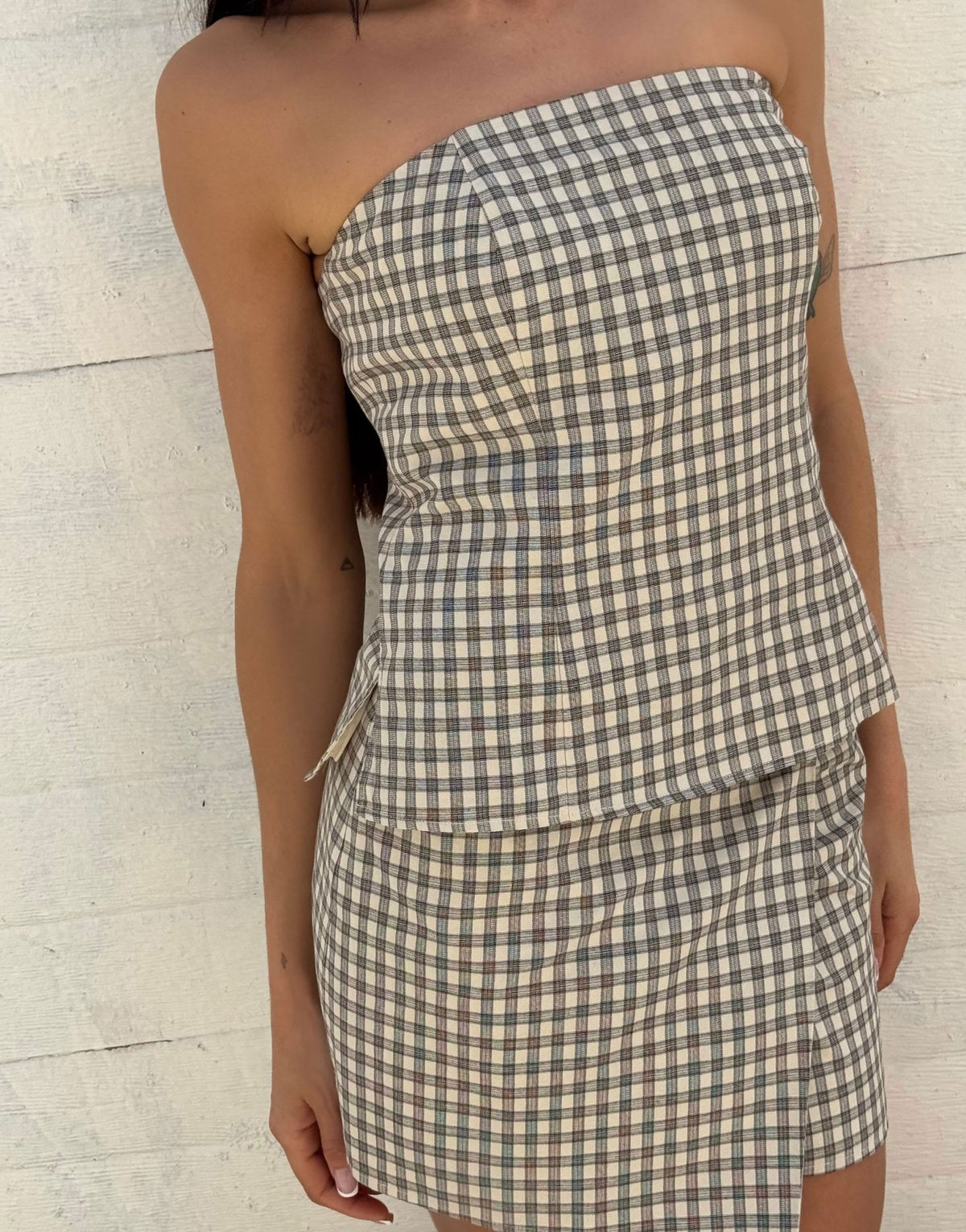 Labelrail x Barbara Ines check bustier co-ord top in brown - ASOS Sample Sale