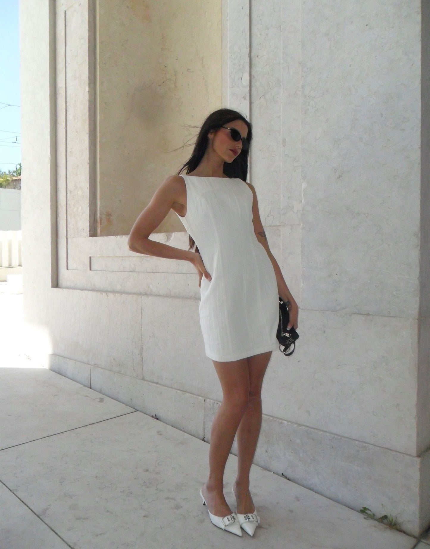 Labelrail x Barbara Ines fitted linen shift dress in off-white - ASOS Sample Sale