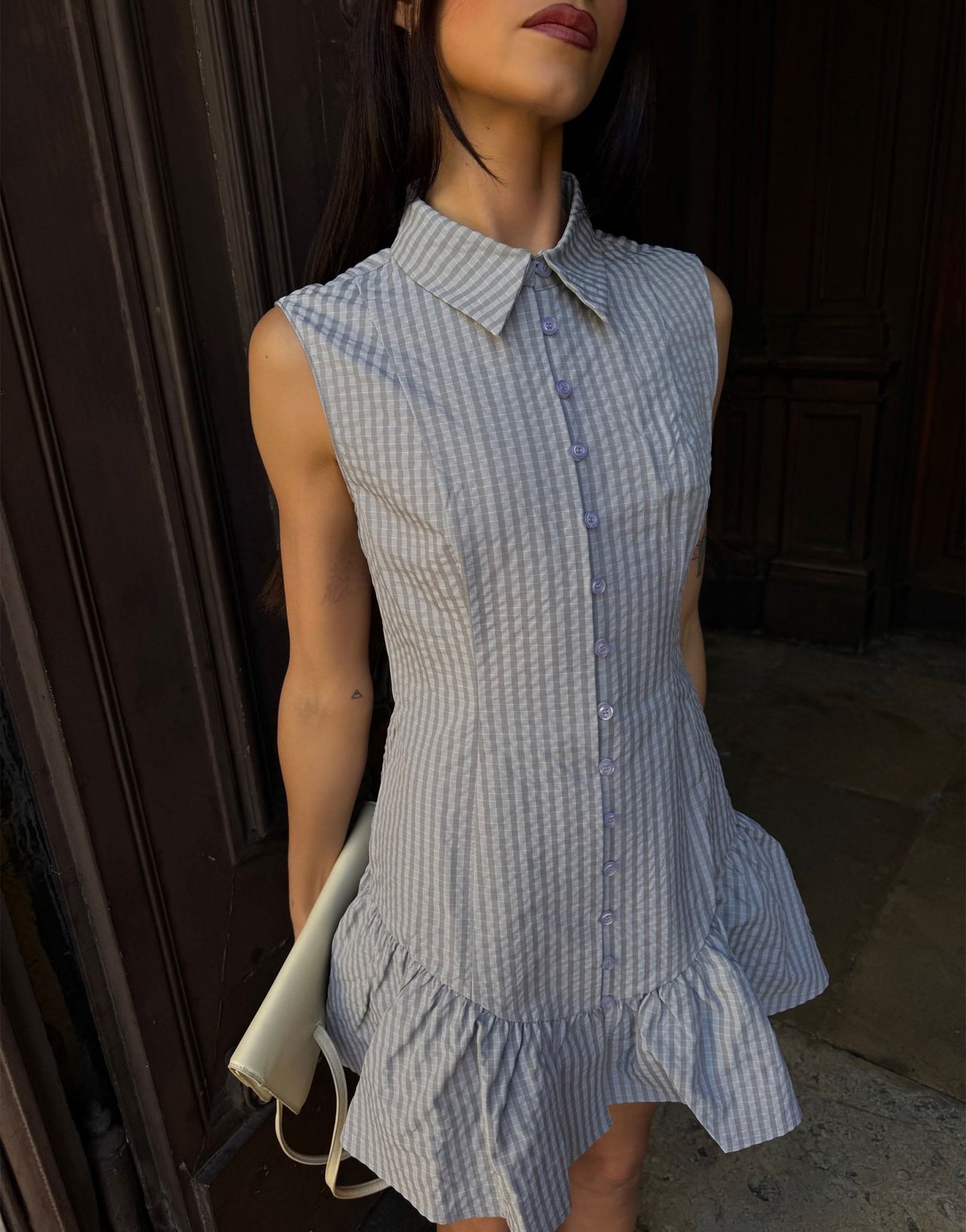 Labelrail x Barbara Ines fitted ripstop button through mini dress in grey - ASOS Sample Sale