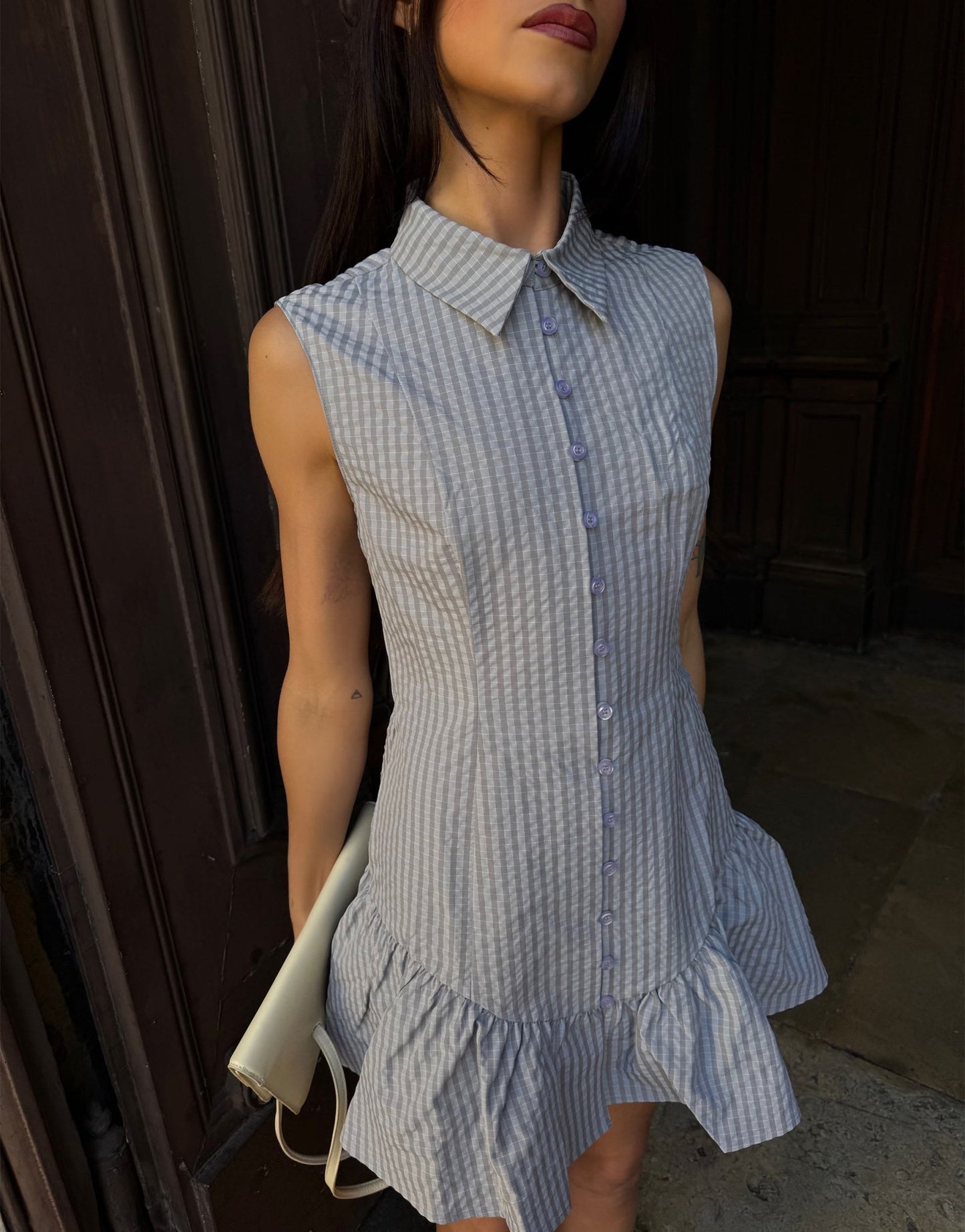 Labelrail x Barbara Ines fitted ripstop button through mini dress in grey - ASOS Sample Sale