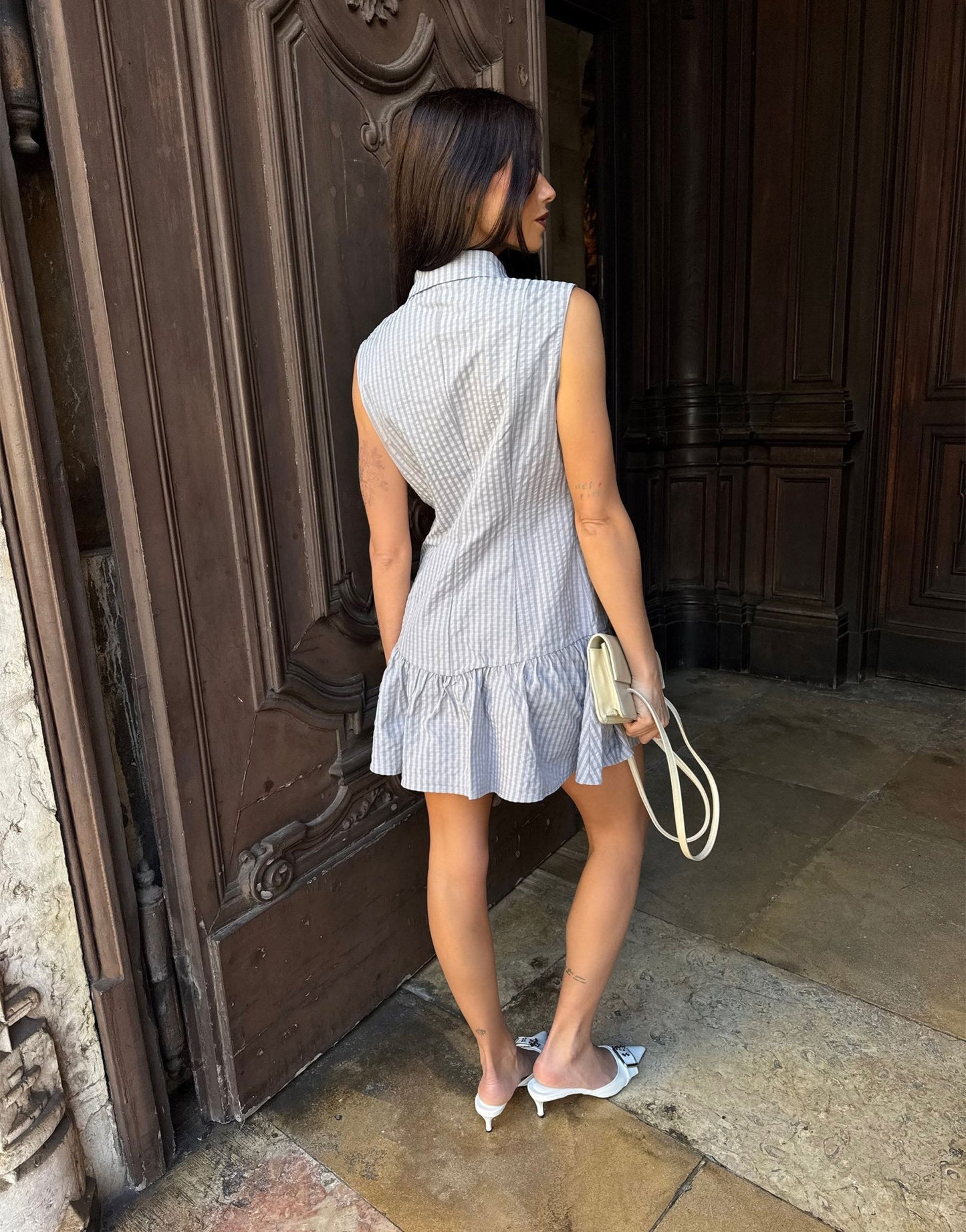 Labelrail x Barbara Ines fitted ripstop button through mini dress in grey - ASOS Sample Sale
