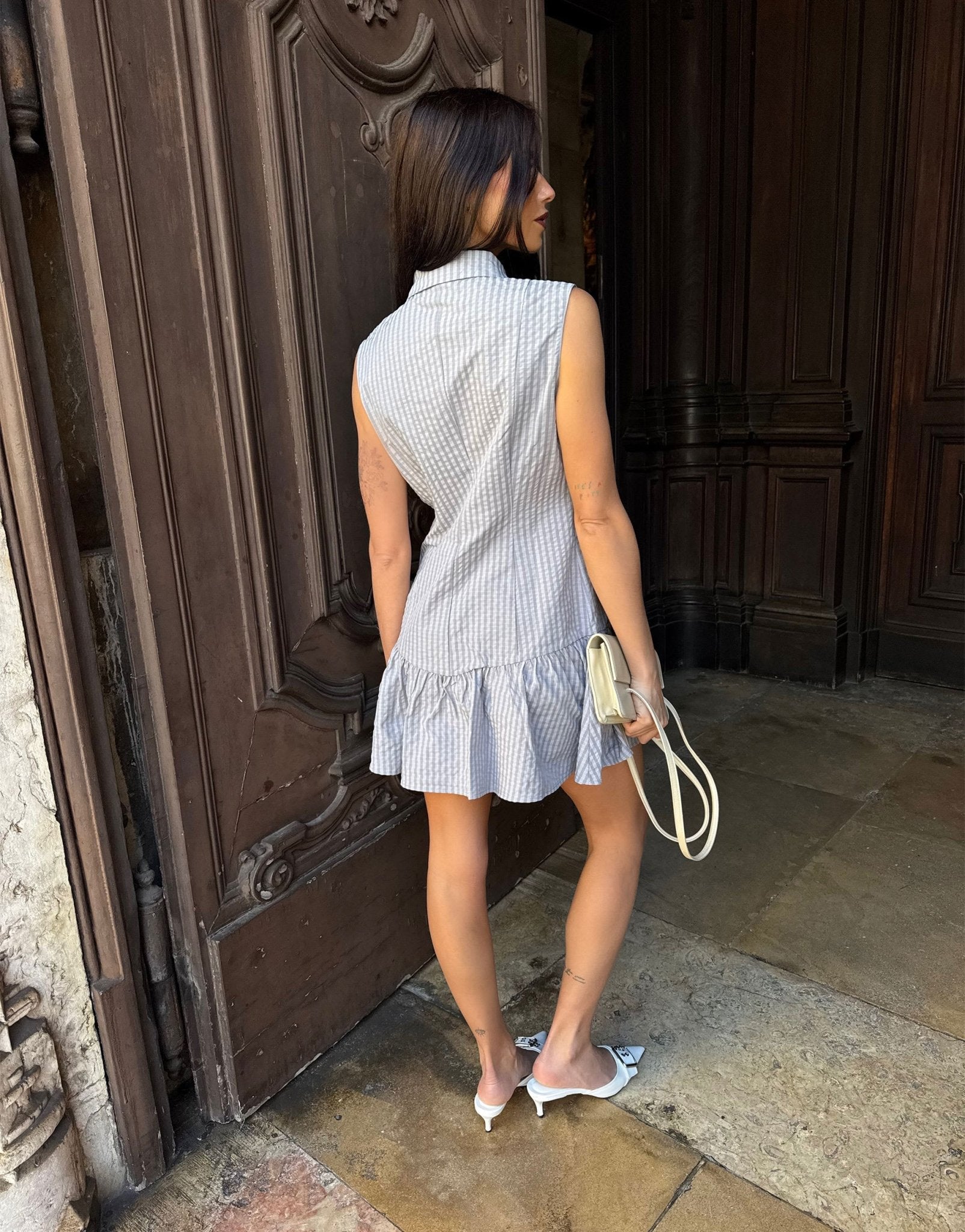 Labelrail x Barbara Ines fitted ripstop button through mini dress in grey - ASOS Sample Sale