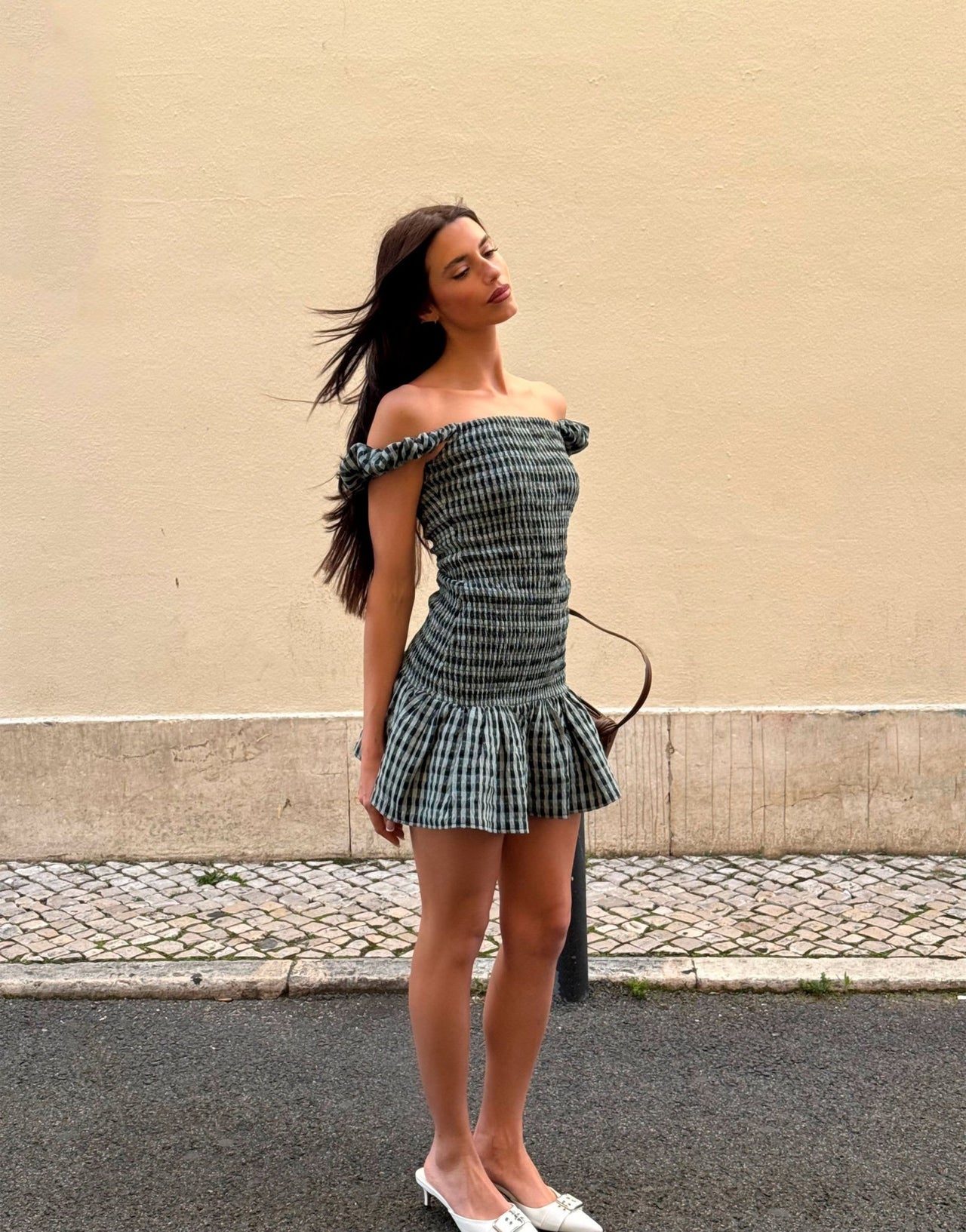 Labelrail x Barbara Ines gingham check textured mini dress in aqua blue - ASOS Sample Sale
