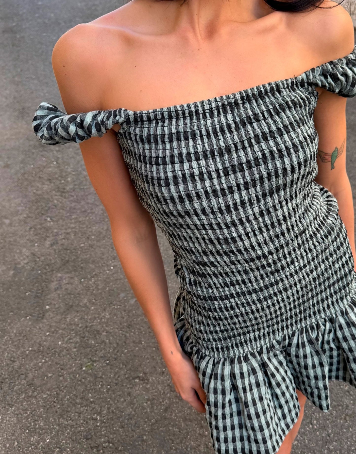 Labelrail x Barbara Ines gingham check textured mini dress in aqua blue - ASOS Sample Sale