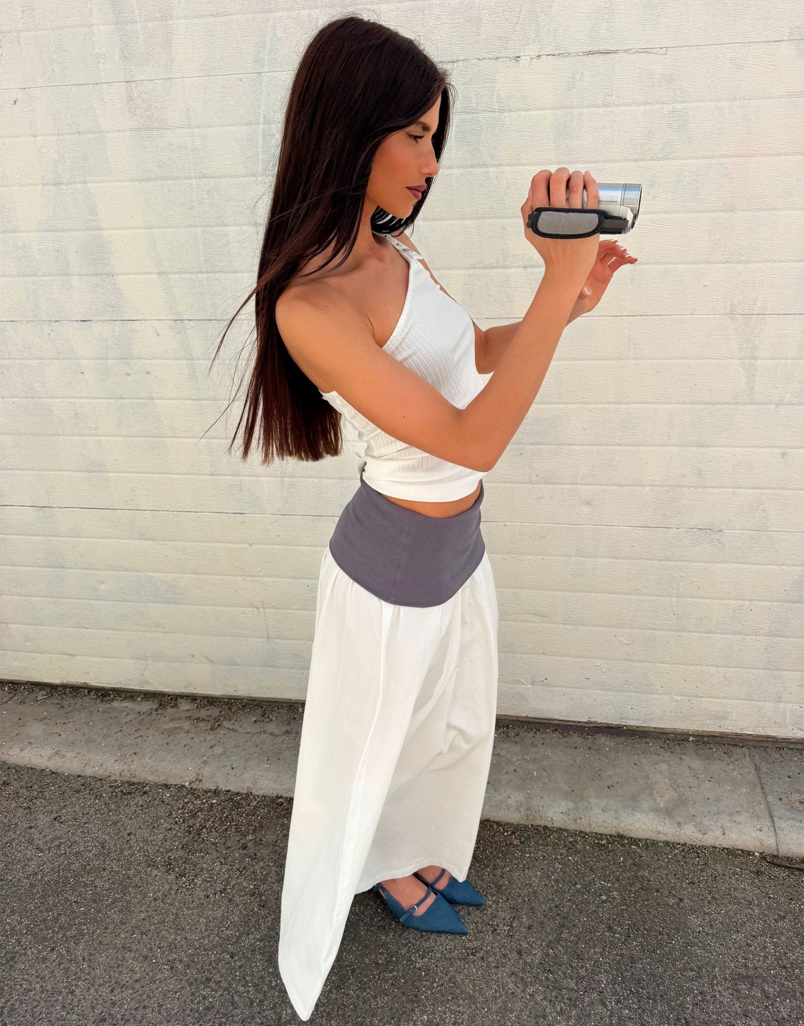Labelrail x Barbara Ines jersey waistband midaxi skirt in white and grey - ASOS Sample Sale