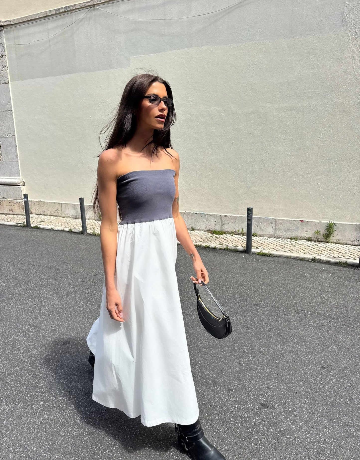 Labelrail x Barbara Ines jersey waistband midaxi skirt in white and grey - ASOS Sample Sale