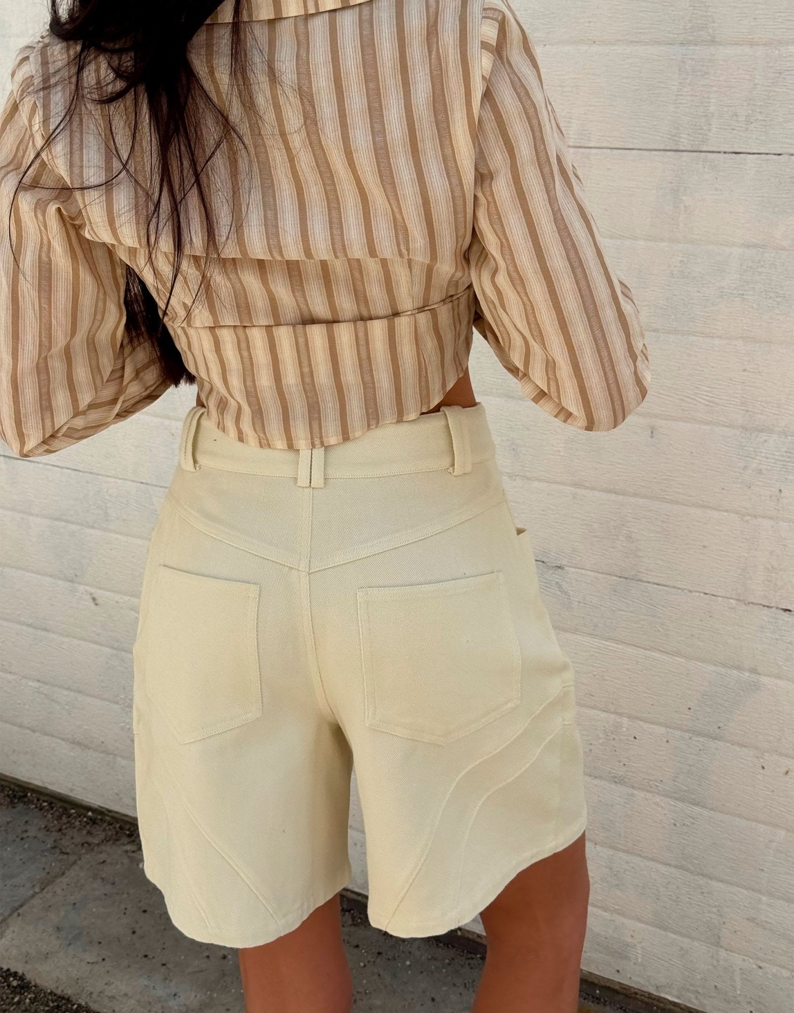 Labelrail x Barbara Ines relaxed seam detail denim jorts in cream - ASOS Sample Sale
