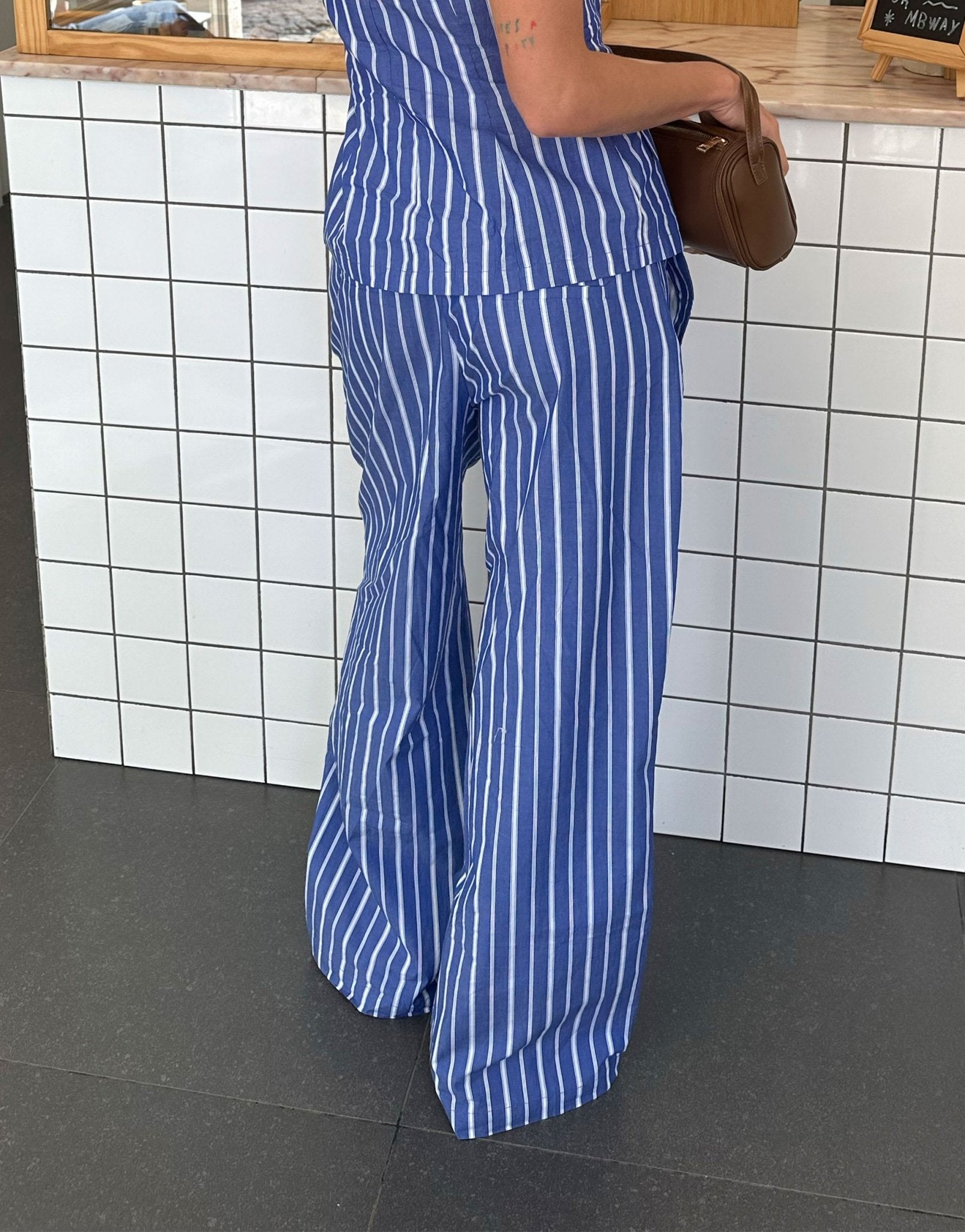 Labelrail x Barbara Ines stripe wide leg trousers co-ord in blue - ASOS Sample Sale