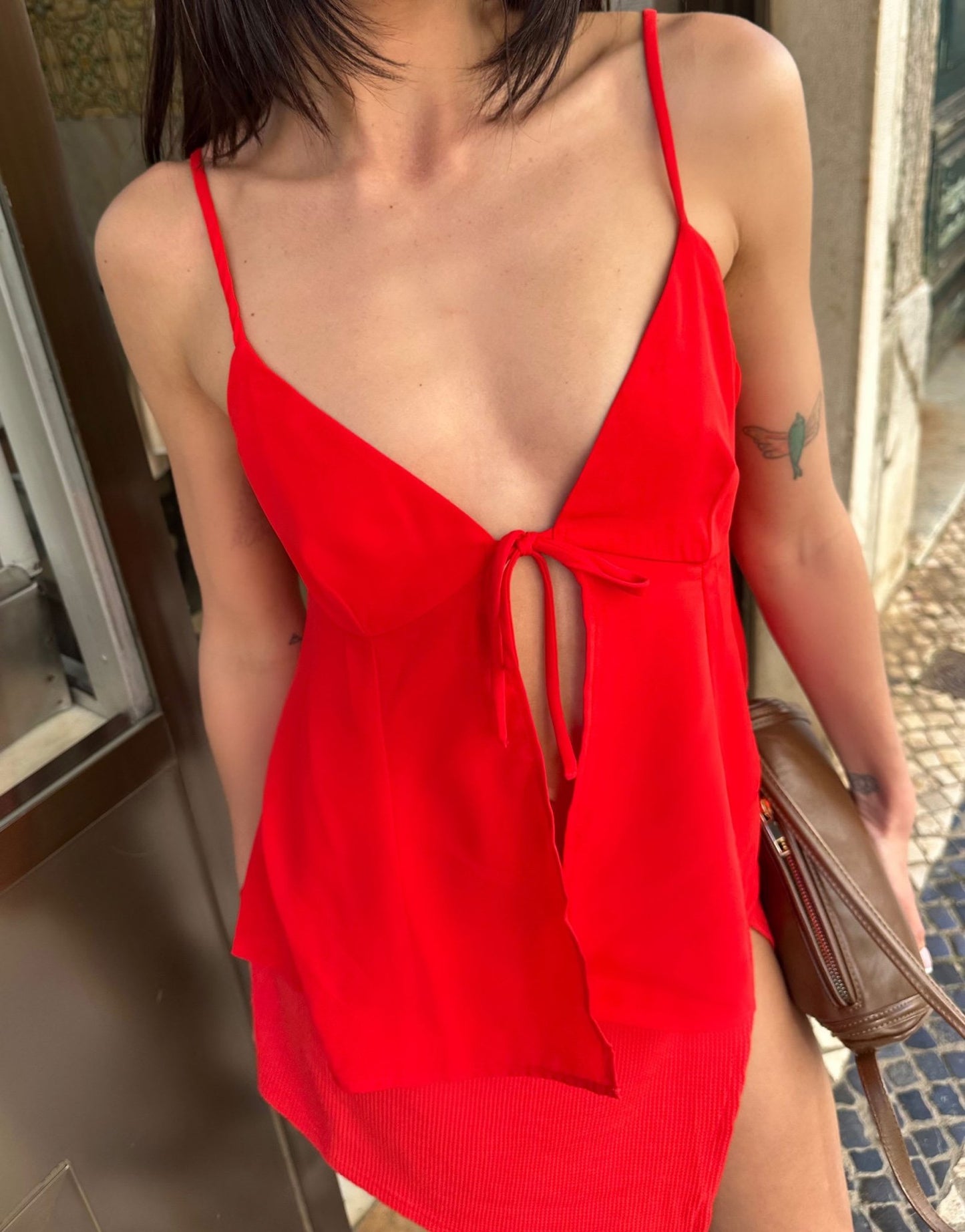 Labelrail x Barbara Ines tie front floaty cami top in red - ASOS Sample Sale