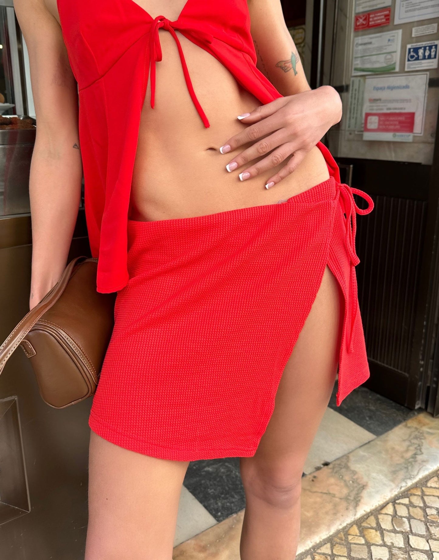 Labelrail x Barbara Ines waffle wrap mini skirt in bright red - ASOS Sample Sale