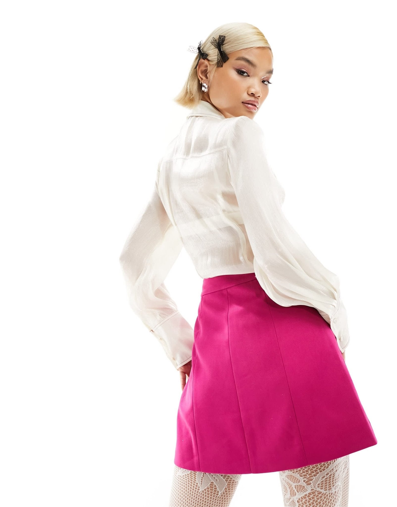Labelrail x Dyspnea button through a - line mini skirt co - ord in magenta - ASOS Sample Sale