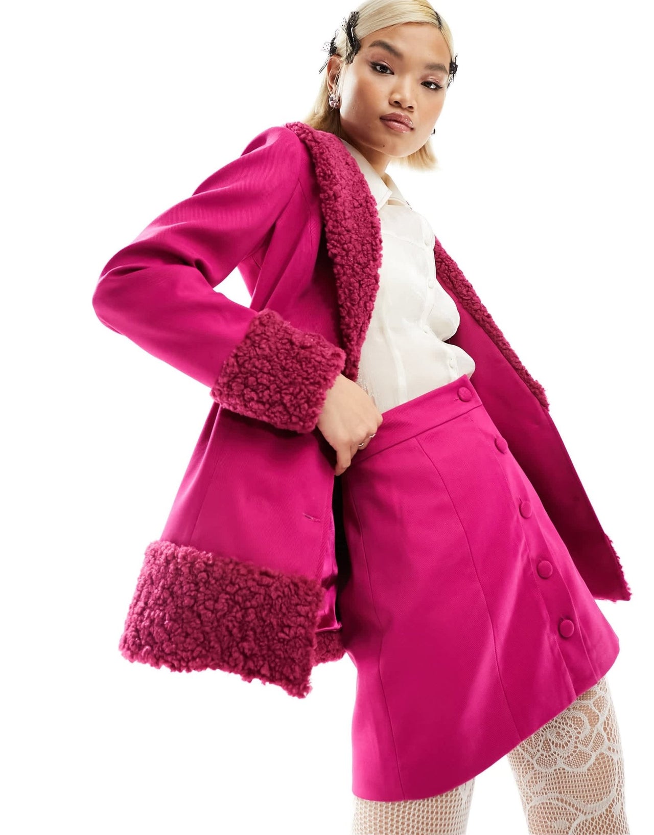 Labelrail x Dyspnea button through a - line mini skirt co - ord in magenta - ASOS Sample Sale