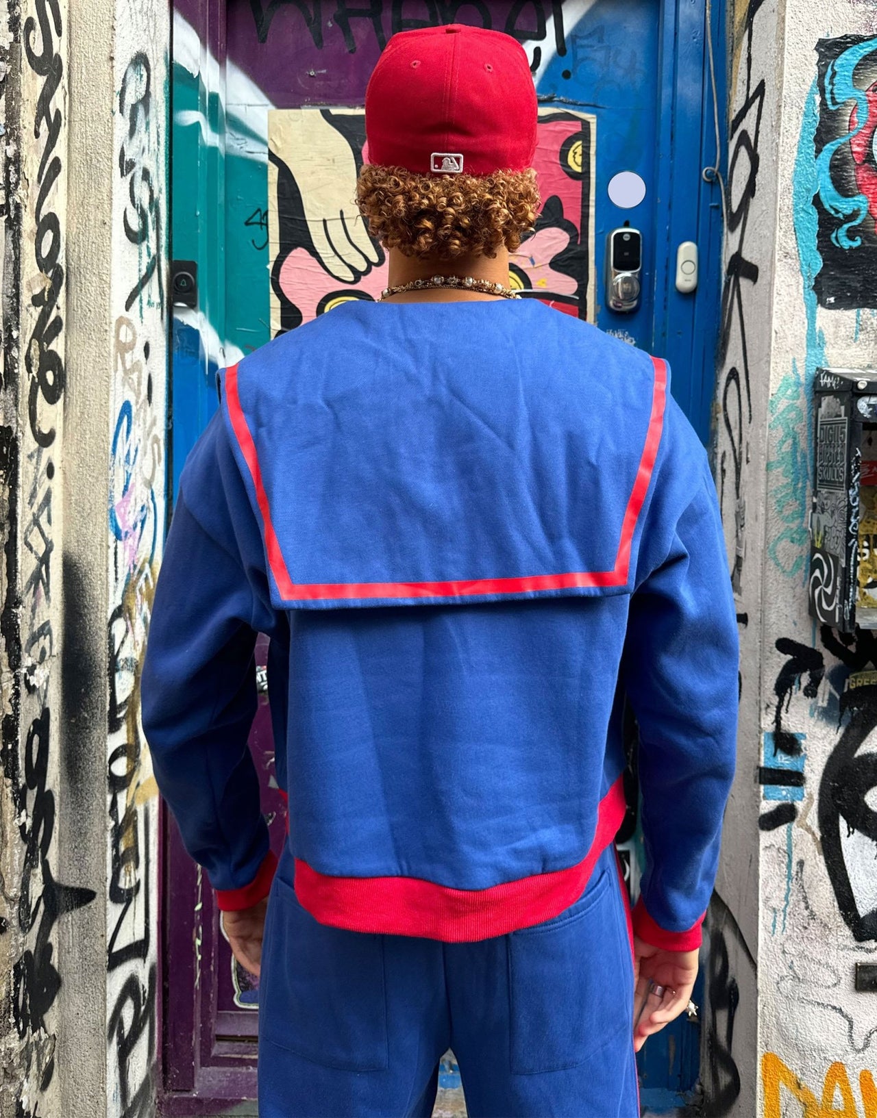 Labelrail x OliBrom dramatic collar quarter zip sweatshirt in blue and red co - ord - ASOS Sample Sale