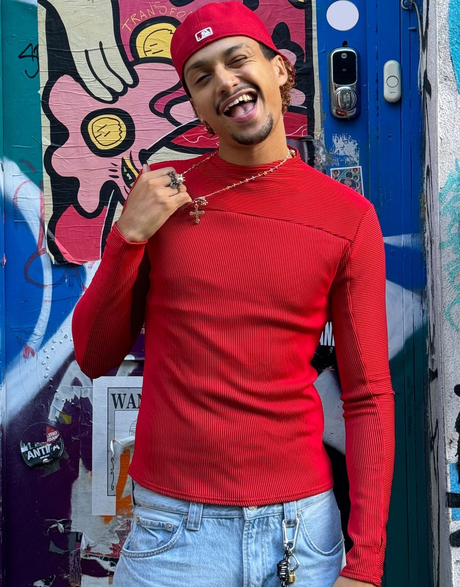 Labelrail x OliBrom fitted long sleeve ribbed top in red - ASOS Sample Sale