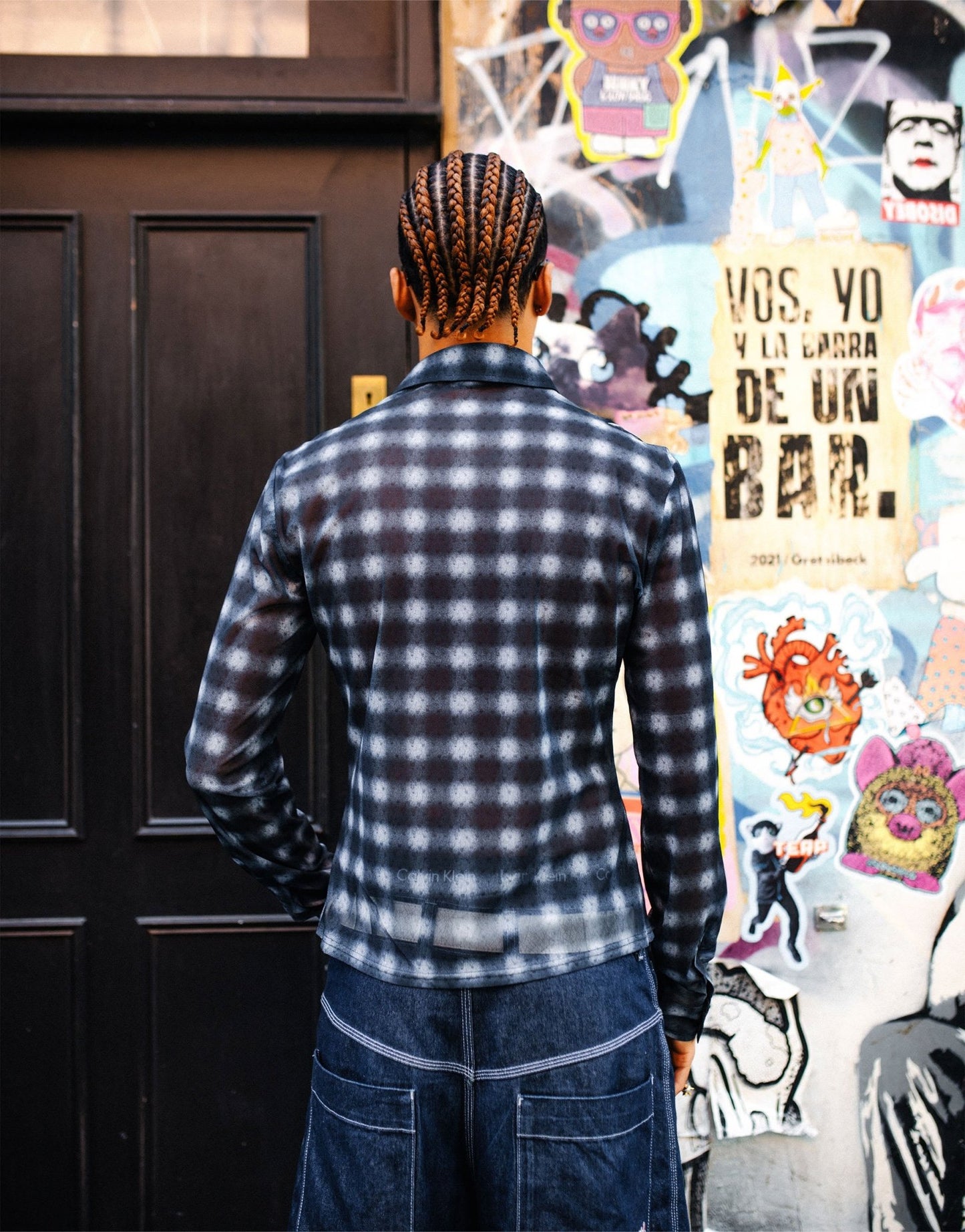 Labelrail x OliBrom fitted shirt in sheer grey white check - ASOS Sample Sale