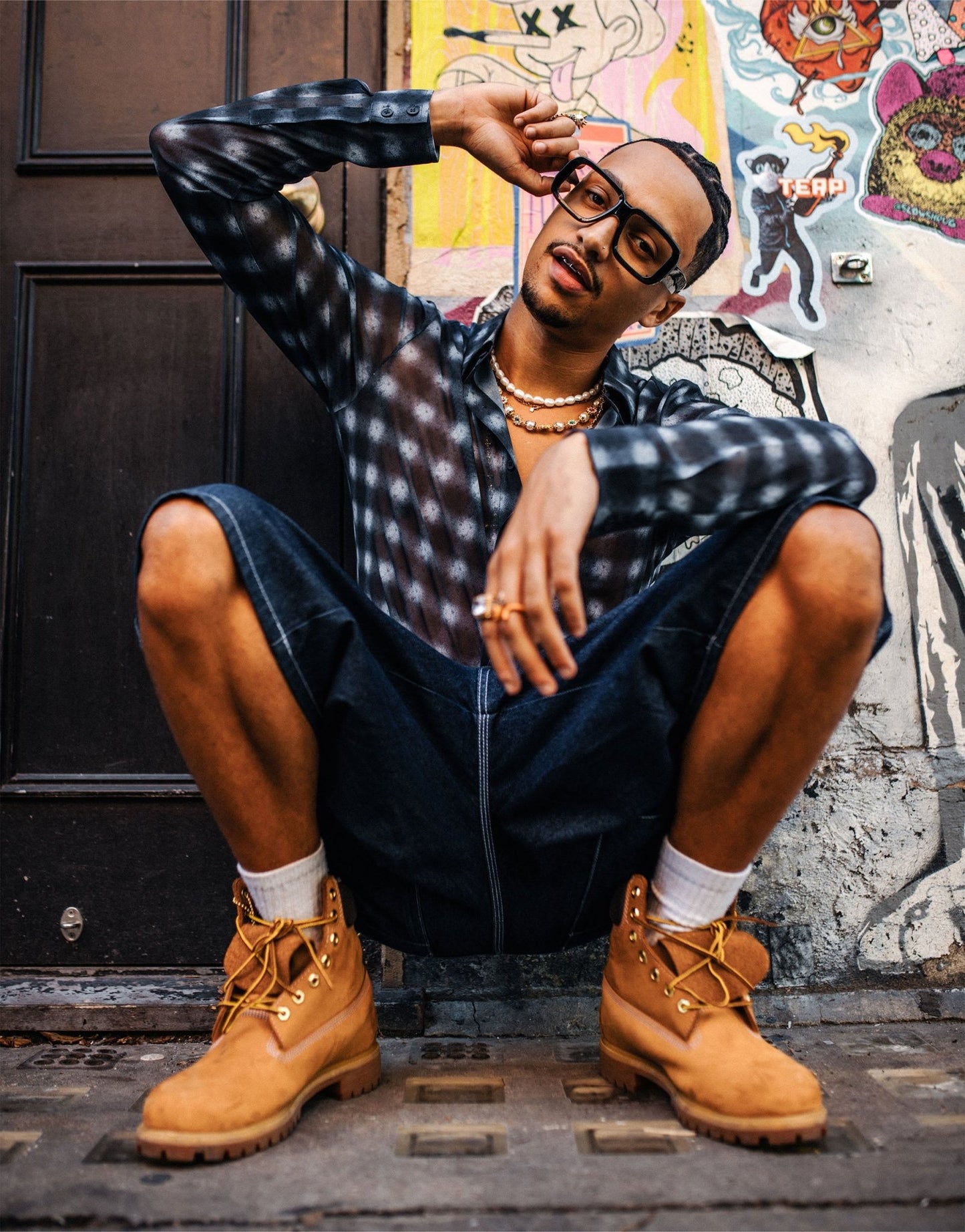 Labelrail x OliBrom fitted shirt in sheer grey white check - ASOS Sample Sale