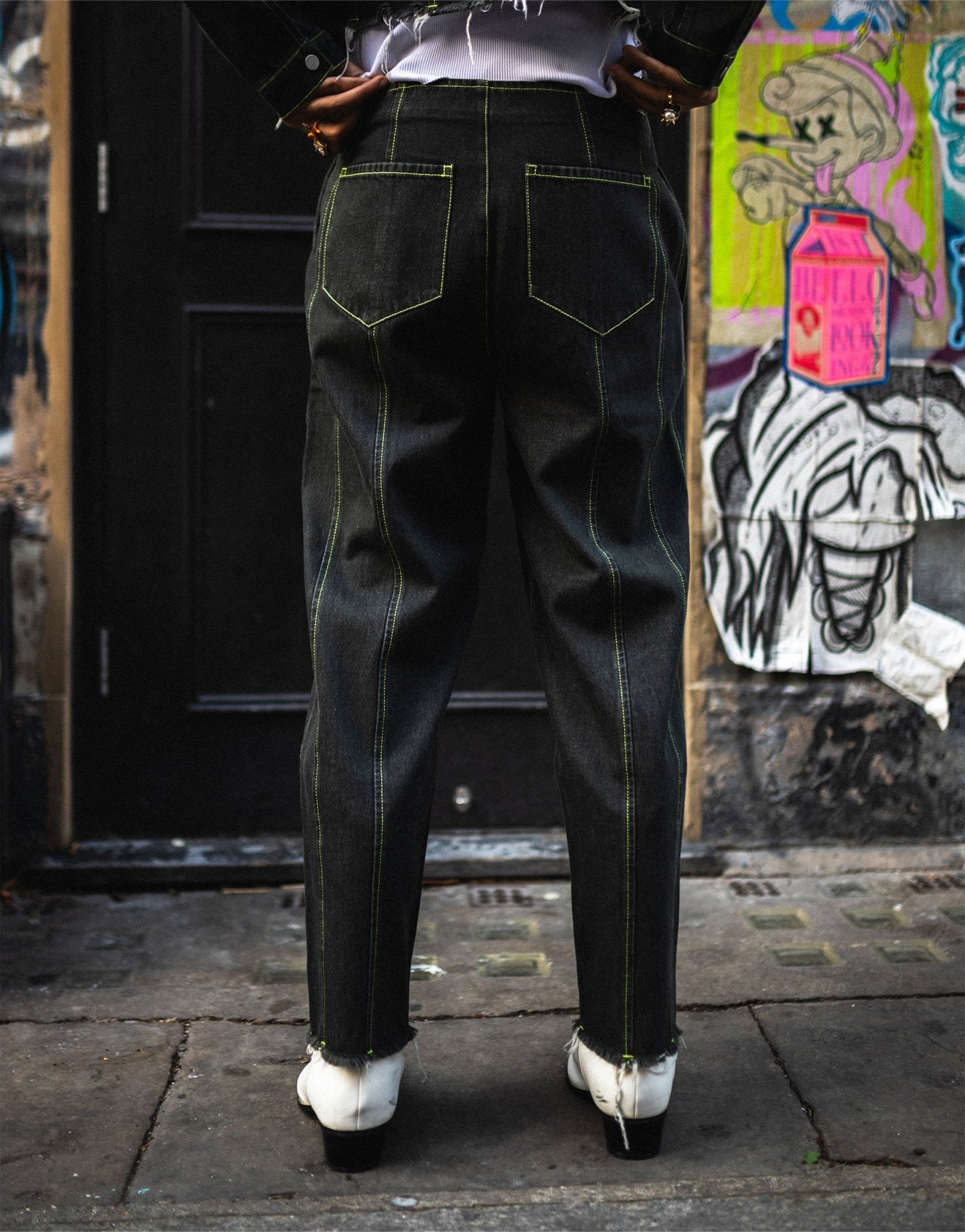 Labelrail x OliBrom seam detail straight leg jeans in washed black co - ord - ASOS Sample Sale