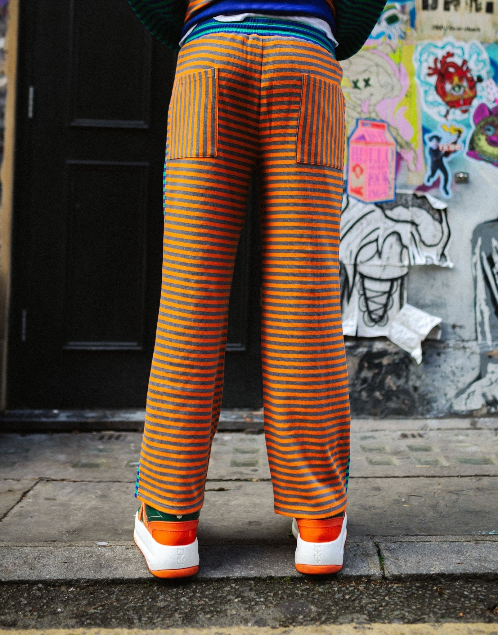 Labelrail x OliBrom straight leg joggers in orange and green constrast stripe co - ord - ASOS Sample Sale
