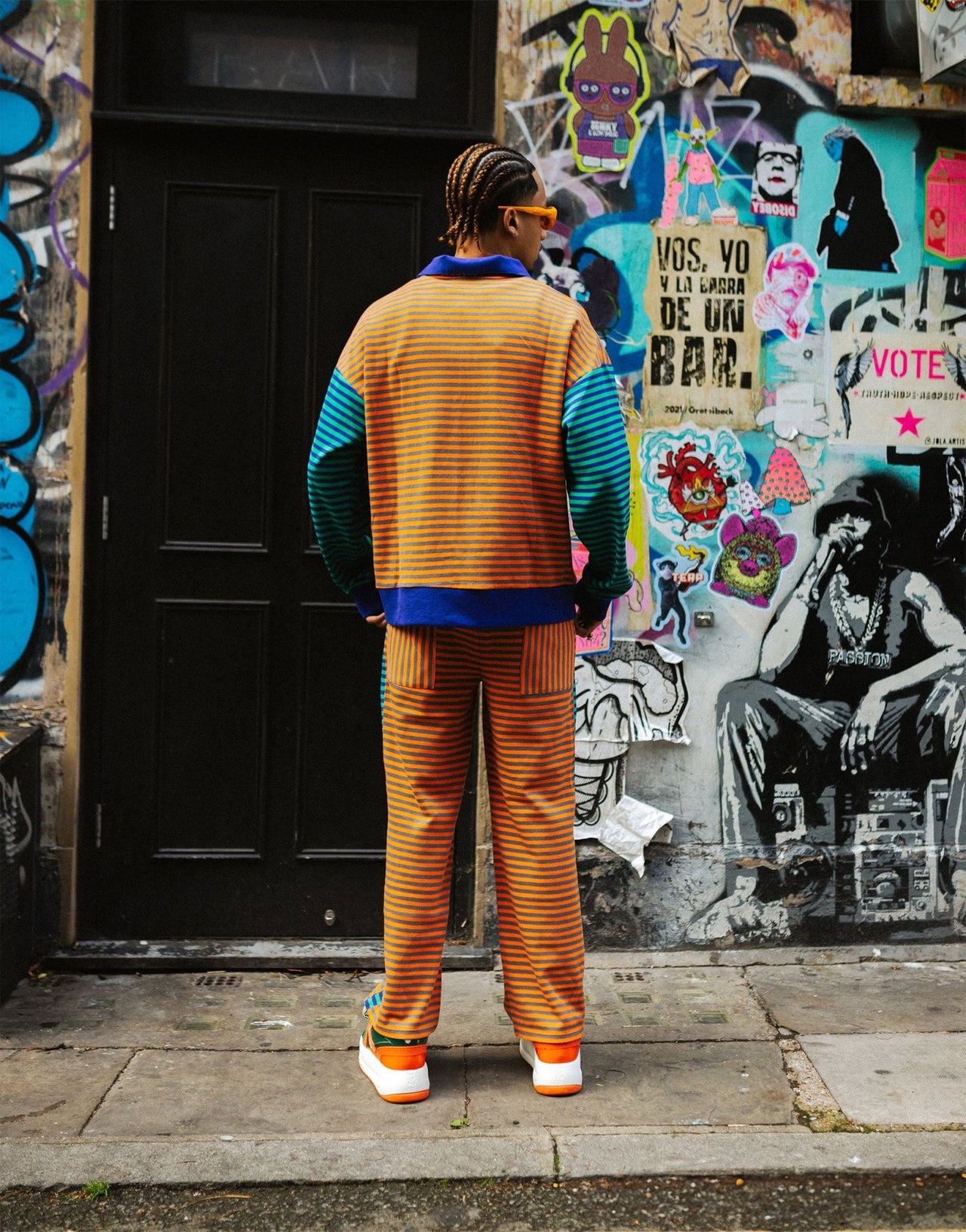 Labelrail x OliBrom straight leg joggers in orange and green constrast stripe co - ord - ASOS Sample Sale