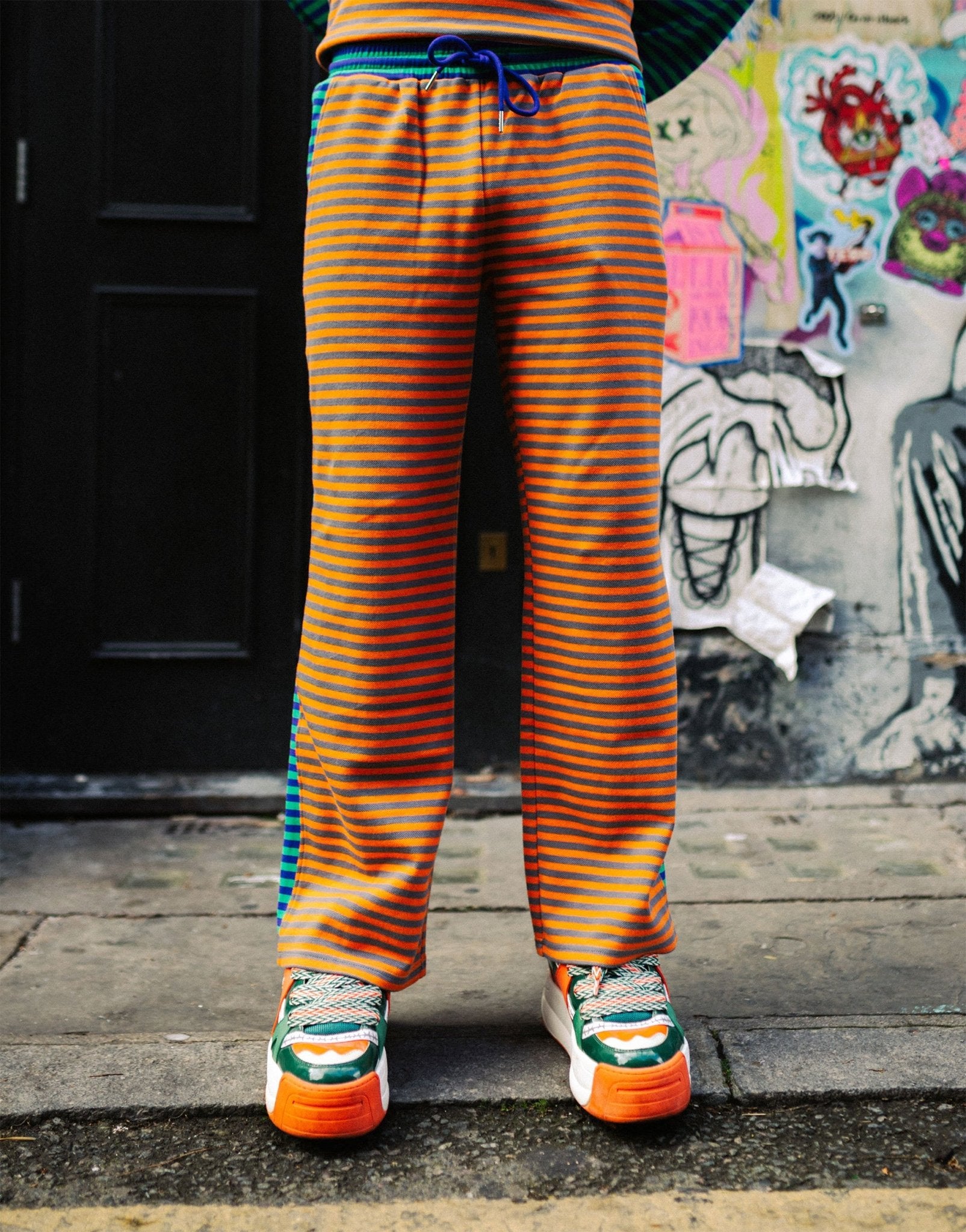 Labelrail x OliBrom straight leg joggers in orange and green constrast stripe co - ord - ASOS Sample Sale