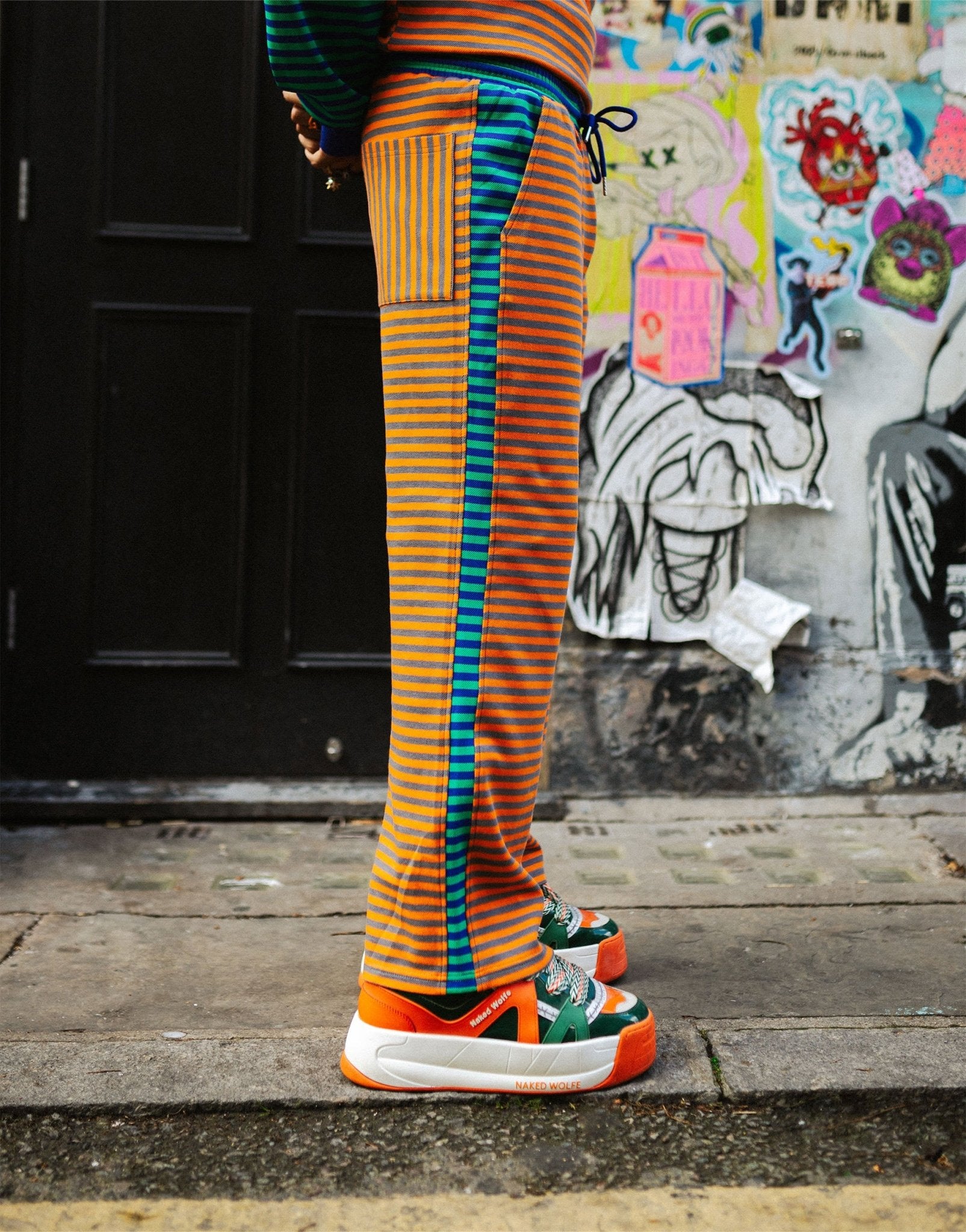 Labelrail x OliBrom straight leg joggers in orange and green constrast stripe co - ord - ASOS Sample Sale