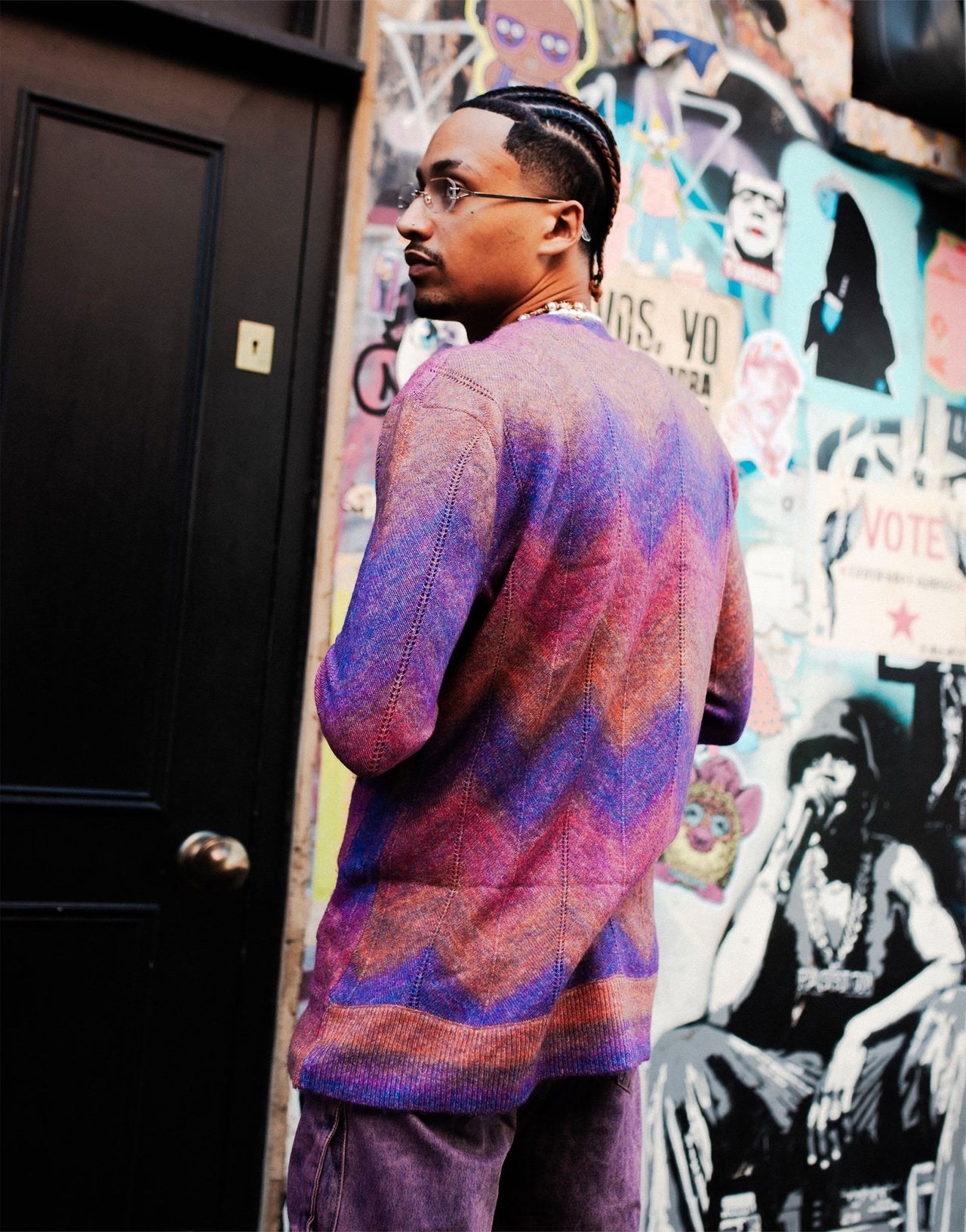 Labelrail x OliBrom v neck zig zag longline cardigan in pink and purple multi - ASOS Sample Sale