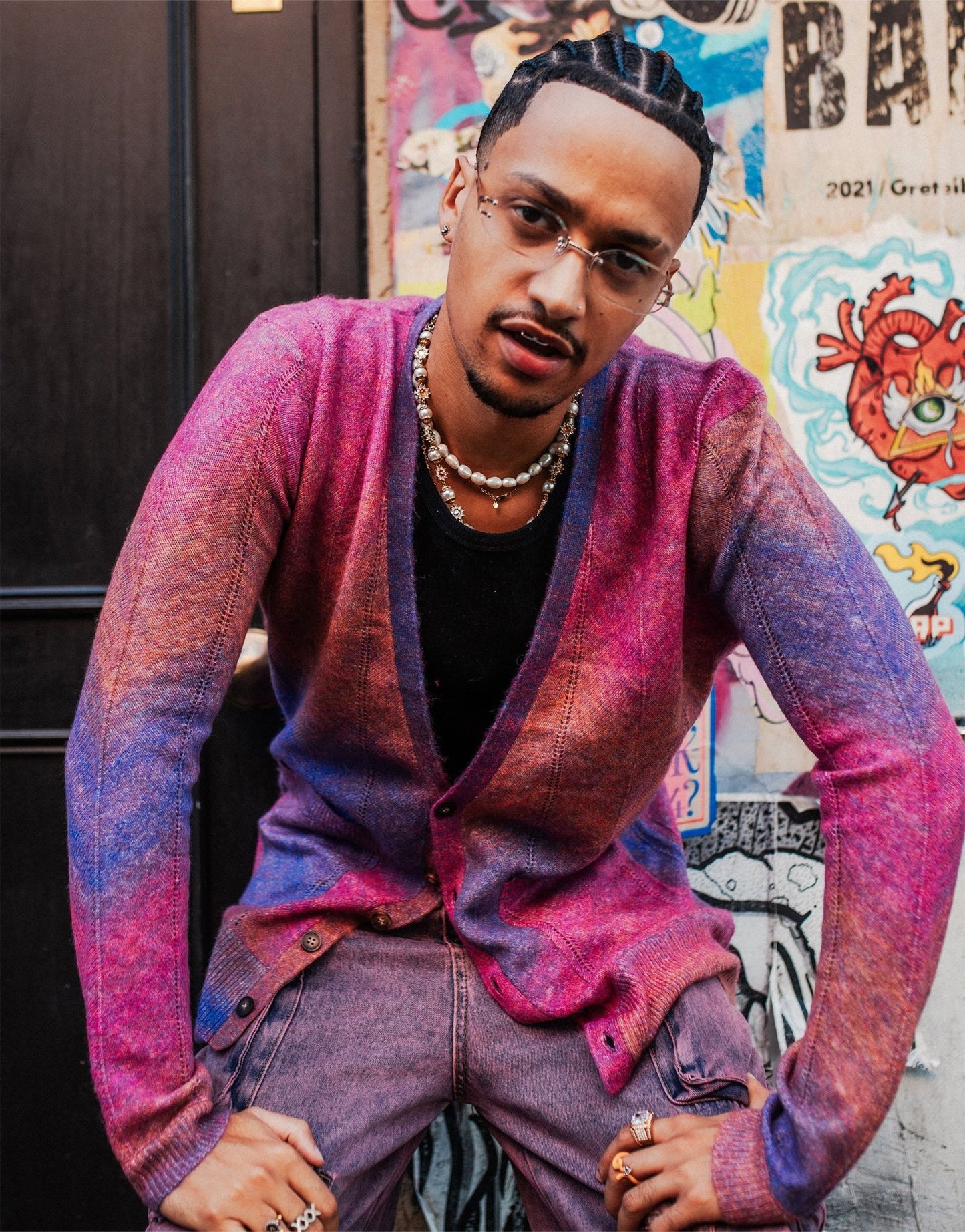 Labelrail x OliBrom v neck zig zag longline cardigan in pink and purple multi - ASOS Sample Sale