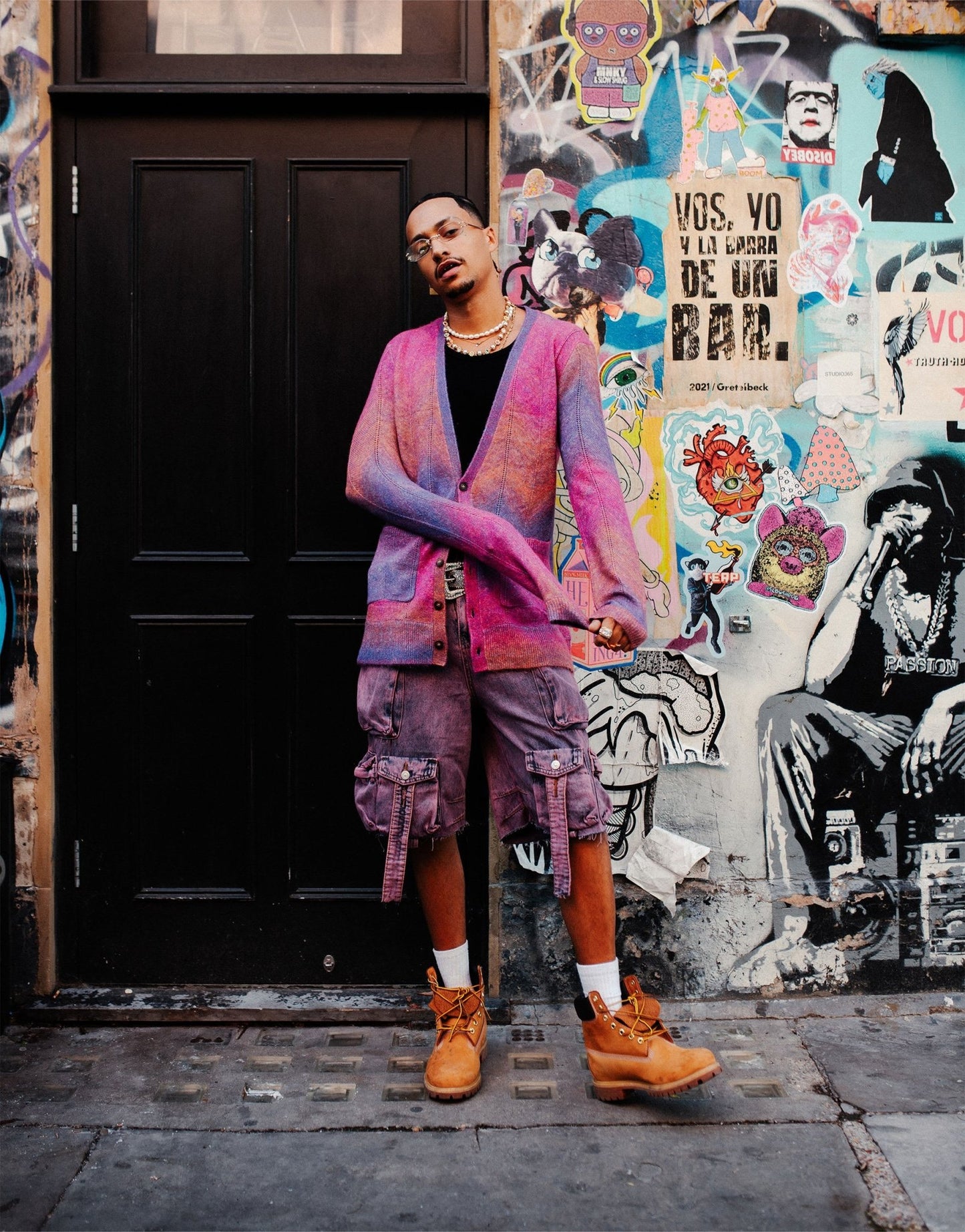 Labelrail x OliBrom v neck zig zag longline cardigan in pink and purple multi - ASOS Sample Sale
