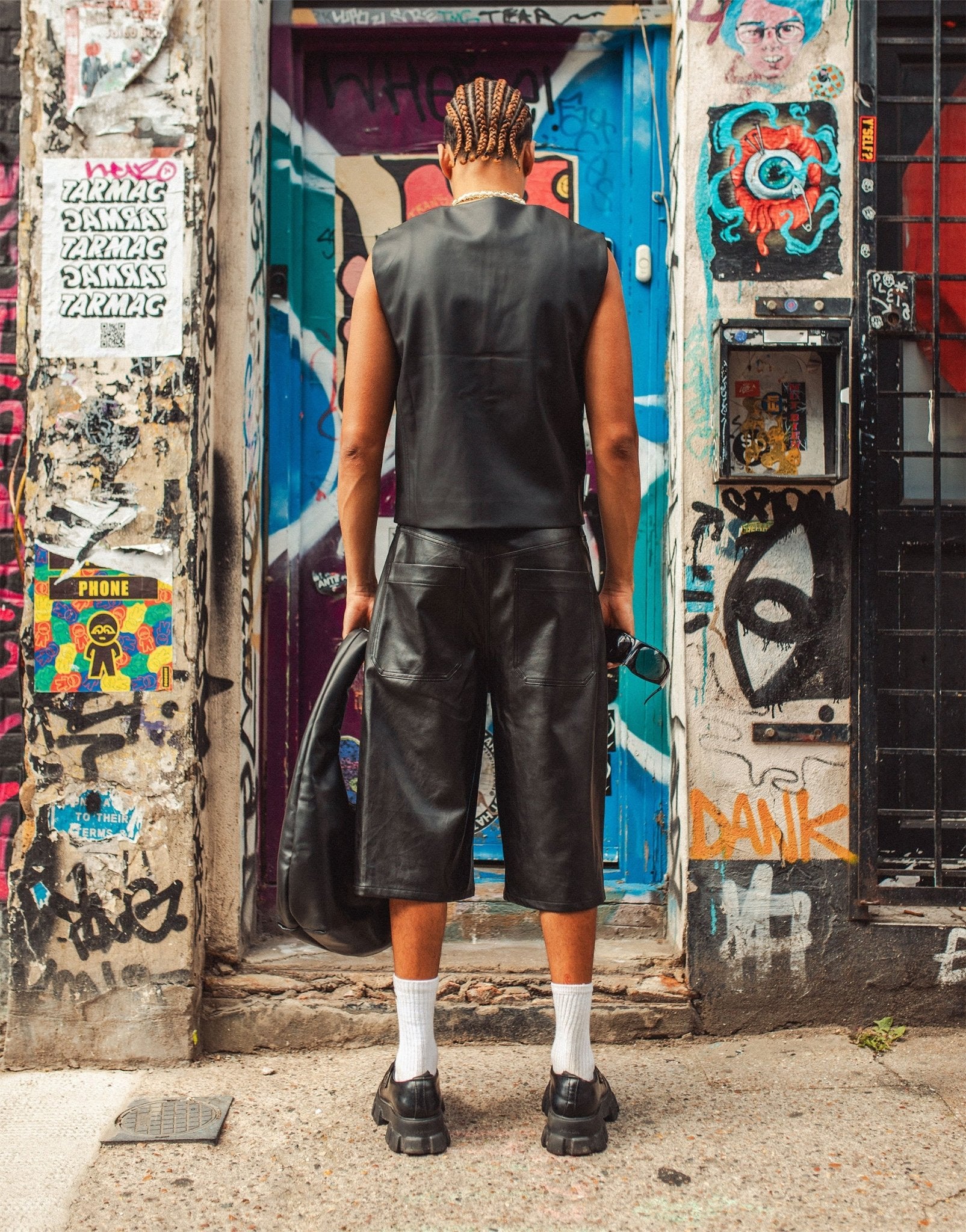 Labelrail x OliBrom zip up faux leather waistcoat with dog graphic in black - ASOS Sample Sale