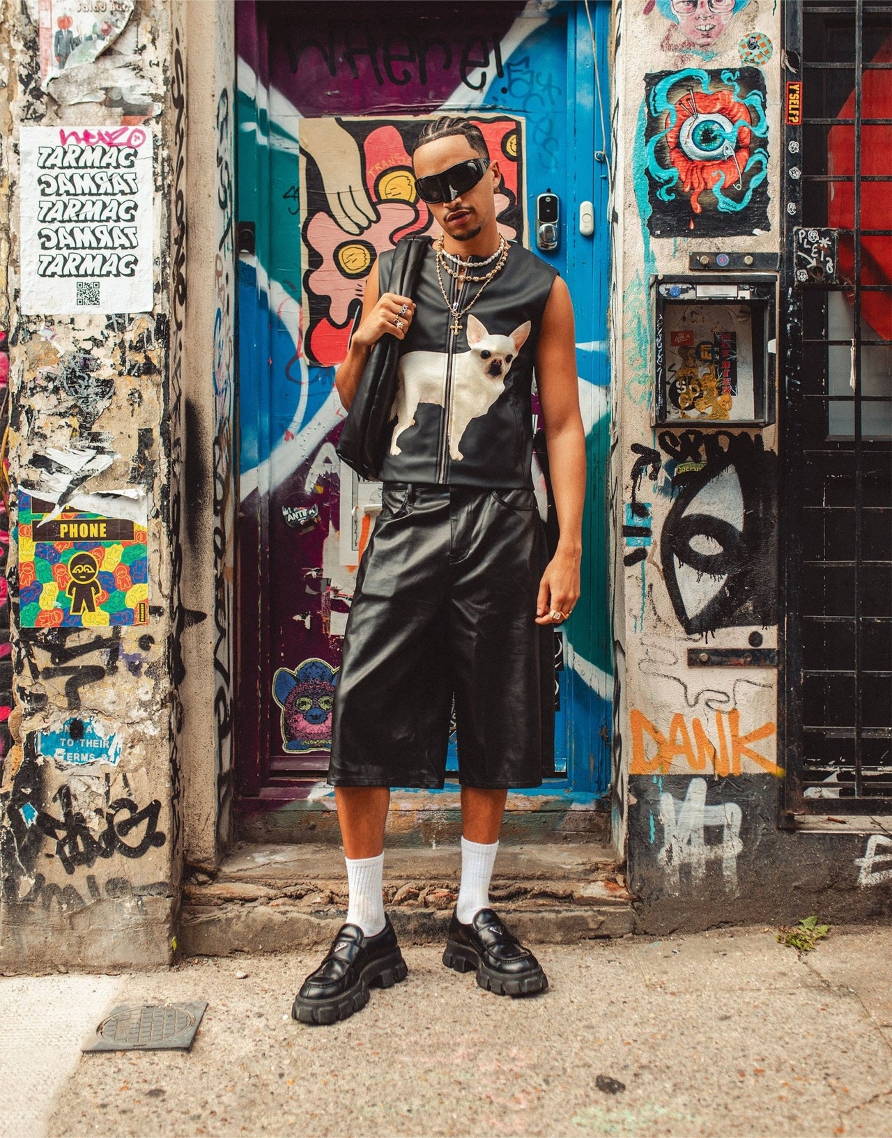 Labelrail x OliBrom zip up faux leather waistcoat with dog graphic in black - ASOS Sample Sale