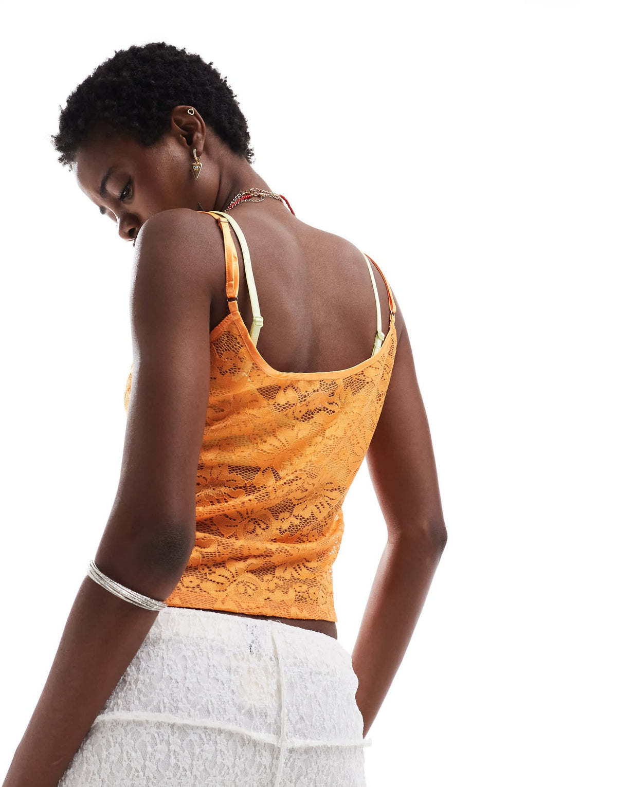 Labelrail x Olivia Grace Herring lace scoop neck vest in orange - ASOS Sample Sale
