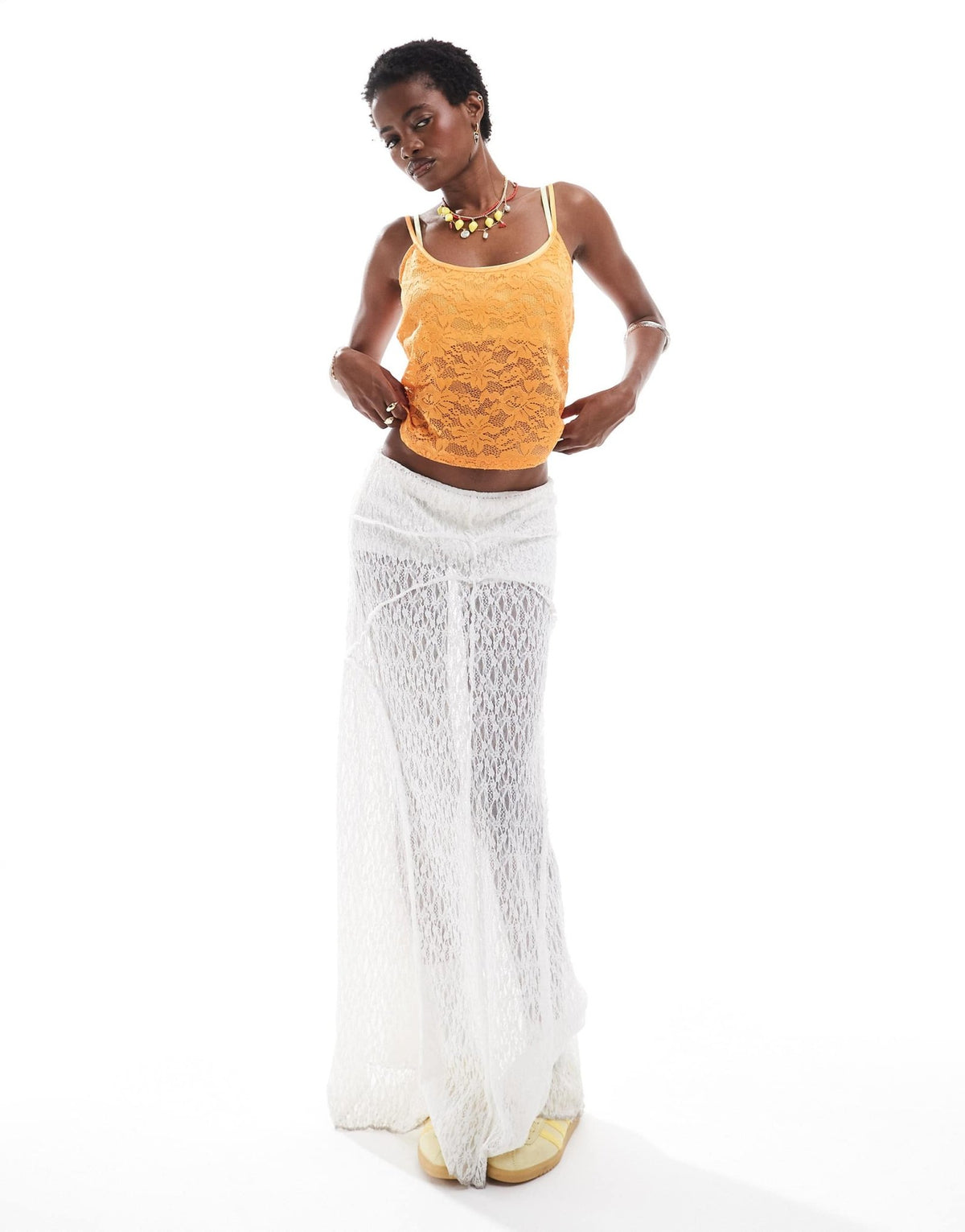Labelrail x Olivia Grace Herring lace scoop neck vest in orange - ASOS Sample Sale