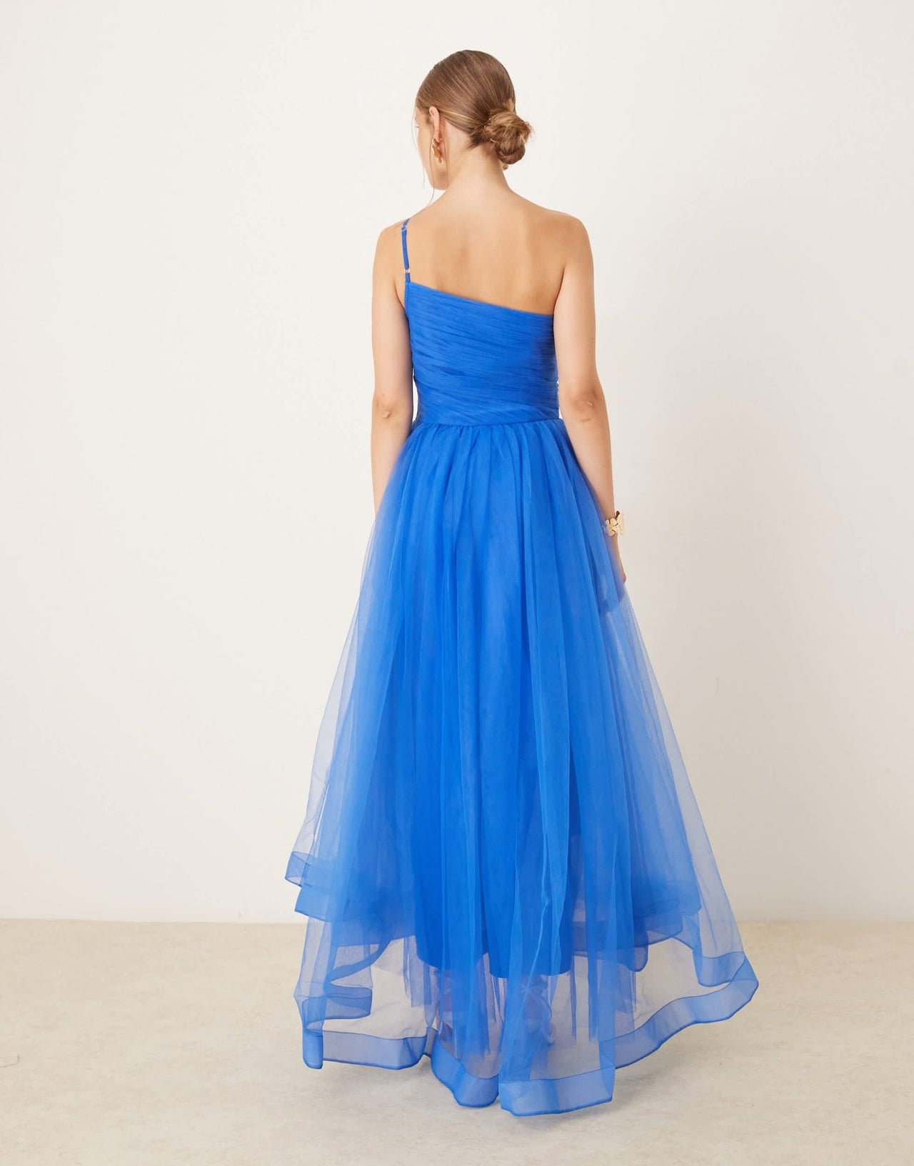 Lace & Beads asymmetric organza maxi dress in cobalt - ASOS Sample Sale
