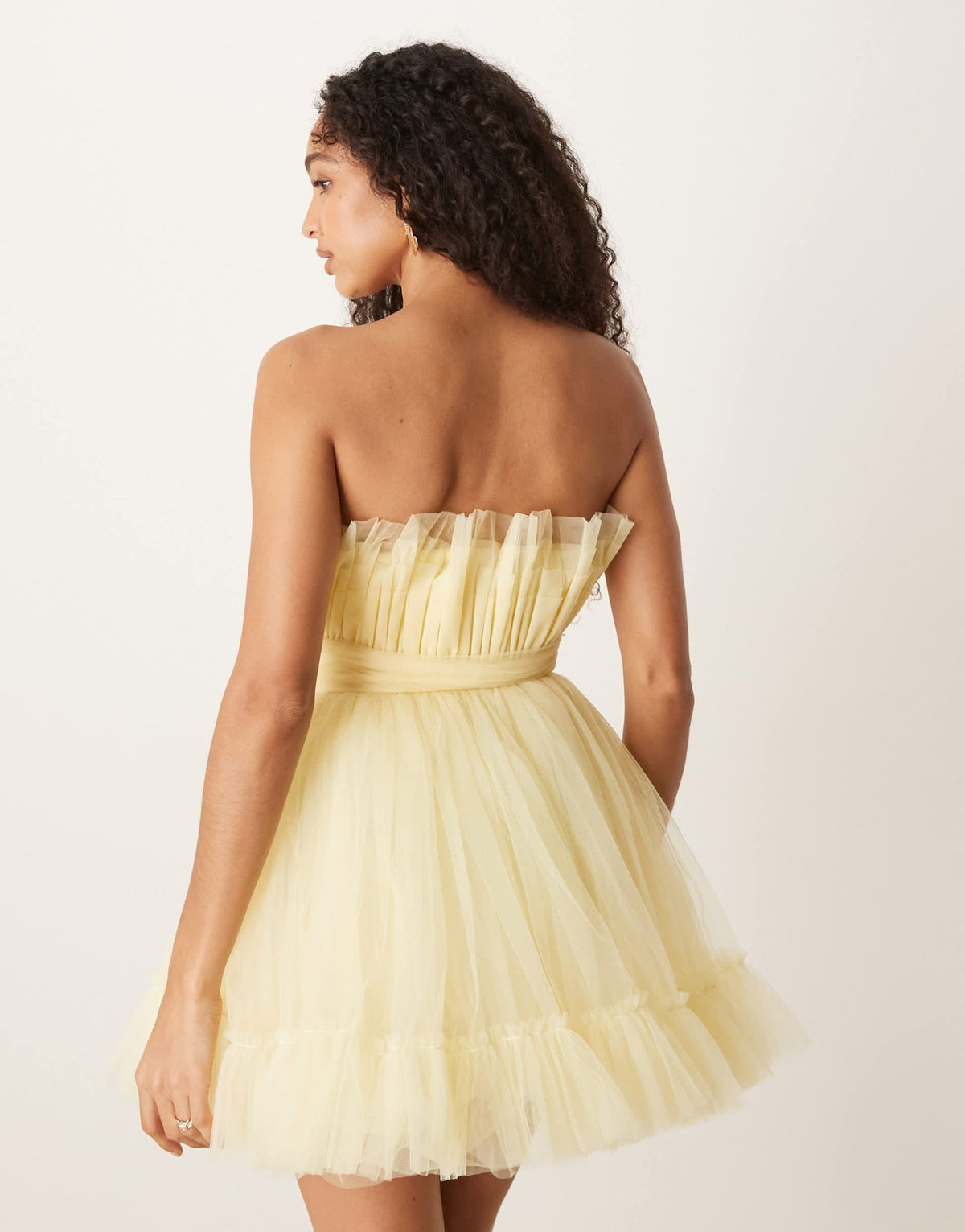 Lace & Beads bandeau structured tulle mini dress in lemon - ASOS Sample Sale