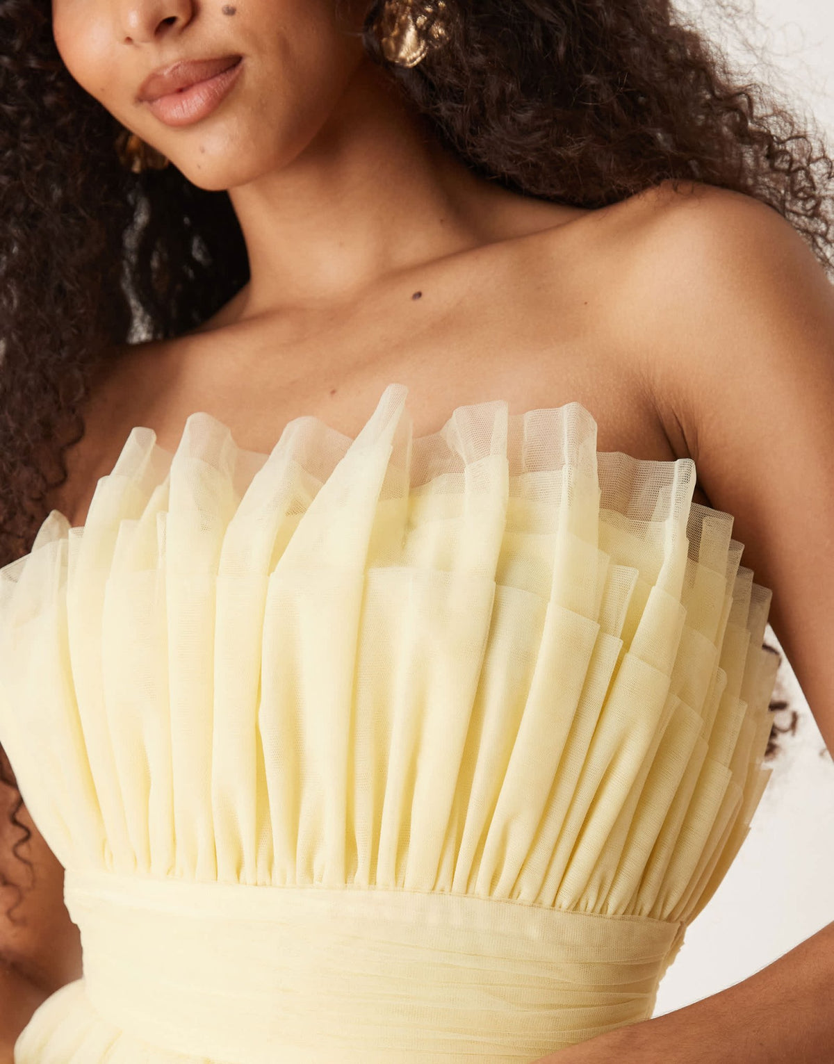 Lace & Beads bandeau structured tulle mini dress in lemon - ASOS Sample Sale