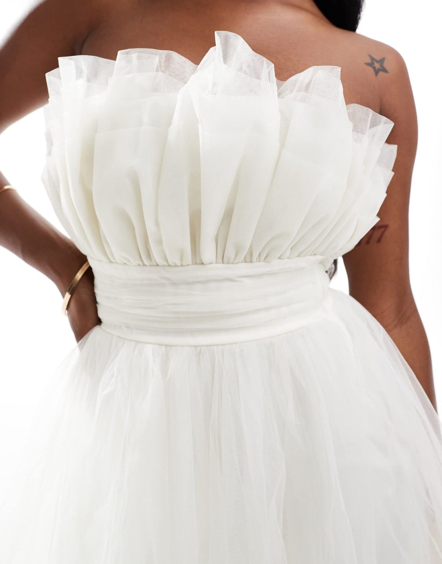 Lace & Beads bandeau tulle mini dress in ivory - ASOS Sample Sale