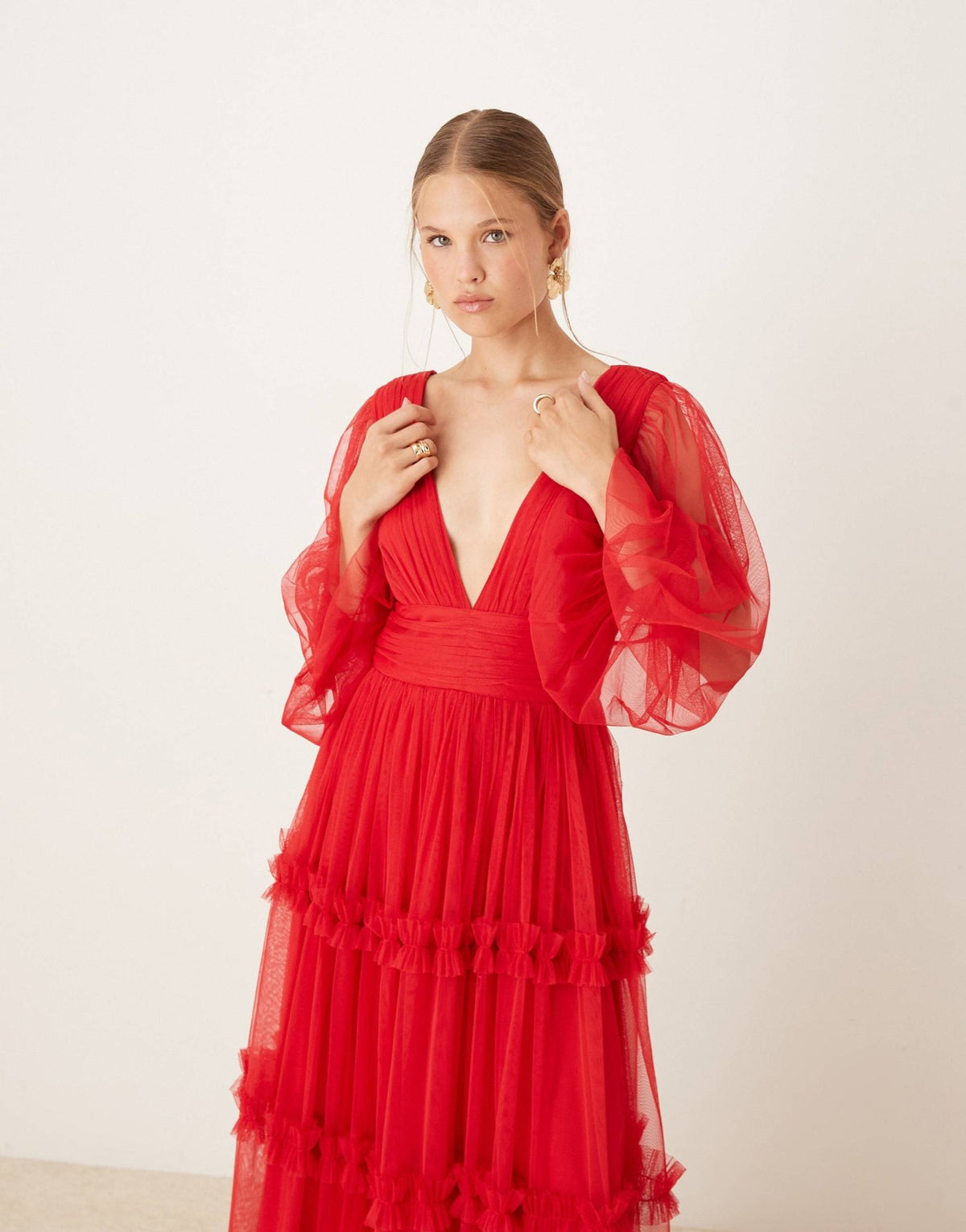 Lace & Beads boho ruffle maxi dress in red - ASOS Sample Sale
