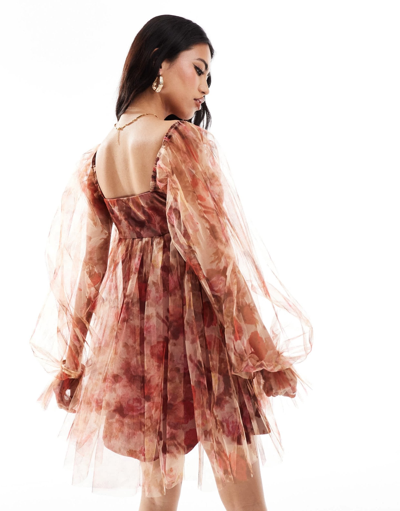 Lace & Beads bow babydoll mini dress in rose floral - ASOS Sample Sale