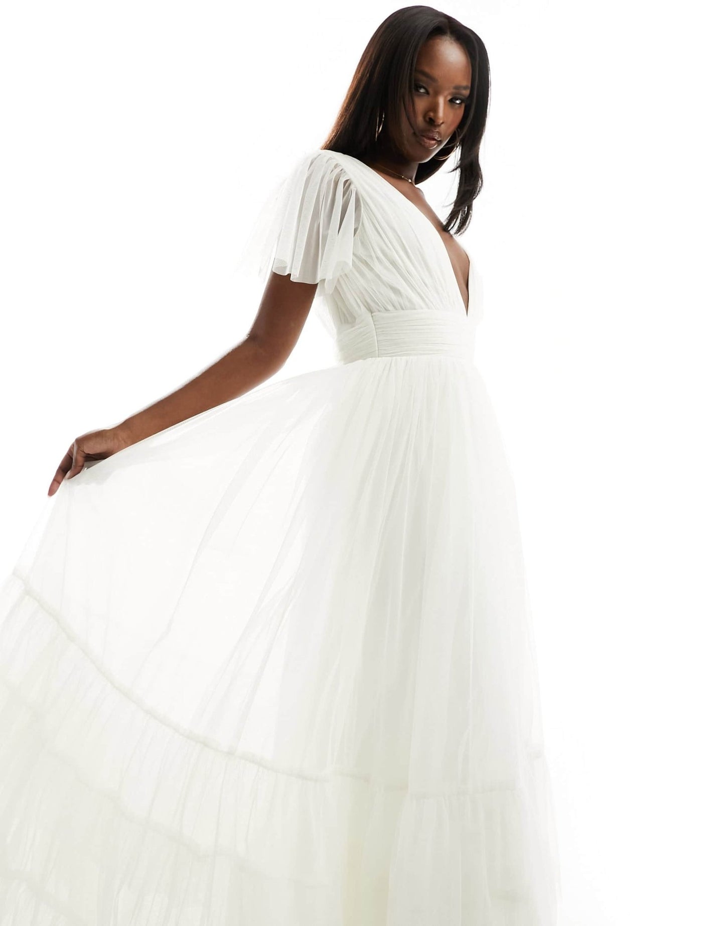 Lace & Beads Bridal Madison v neck tulle maxi dress in ivory - ASOS Sample Sale