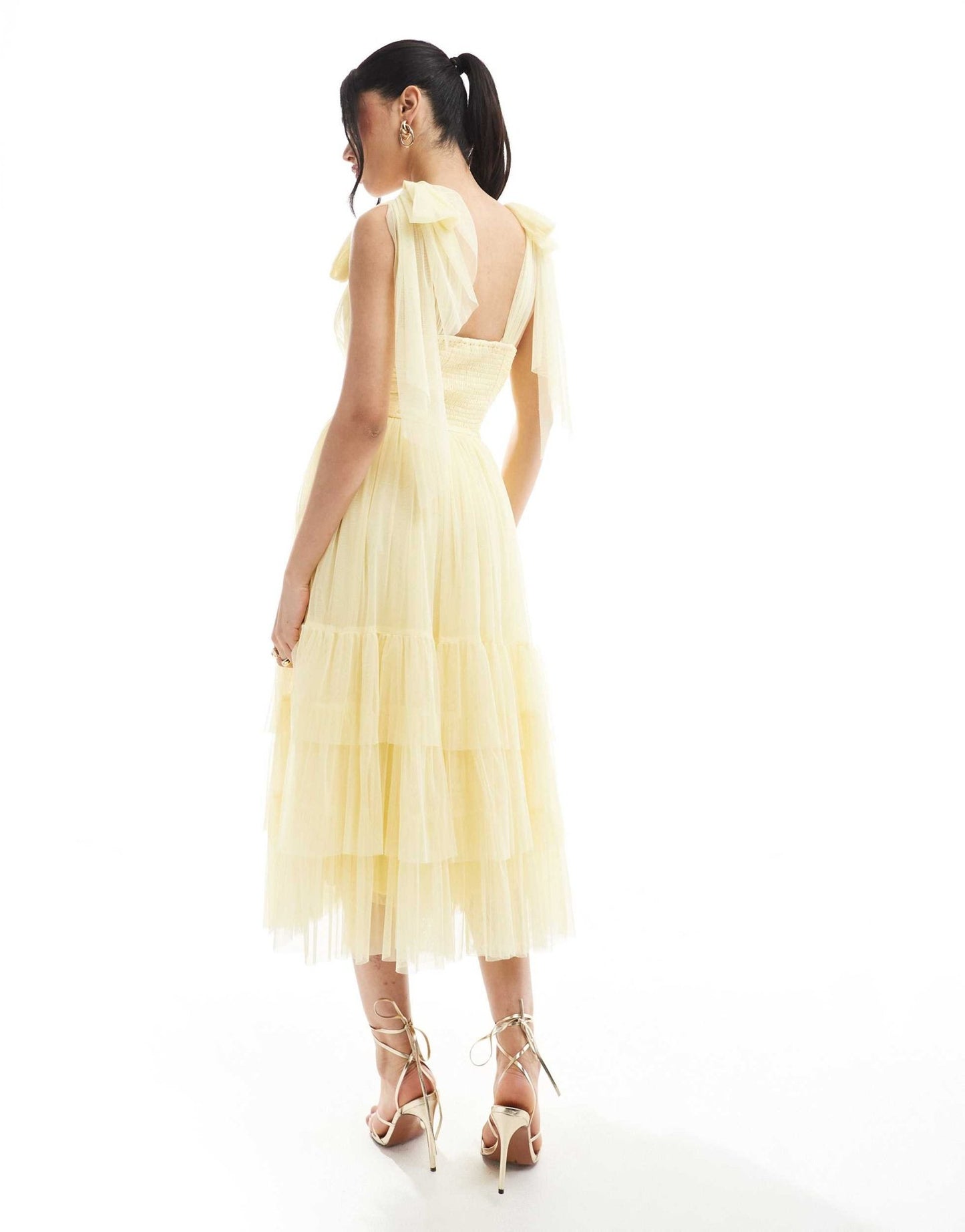 Lace & Beads Bridesmaid bow shoulder midaxi dress in butter yellow - ASOS Sample Sale