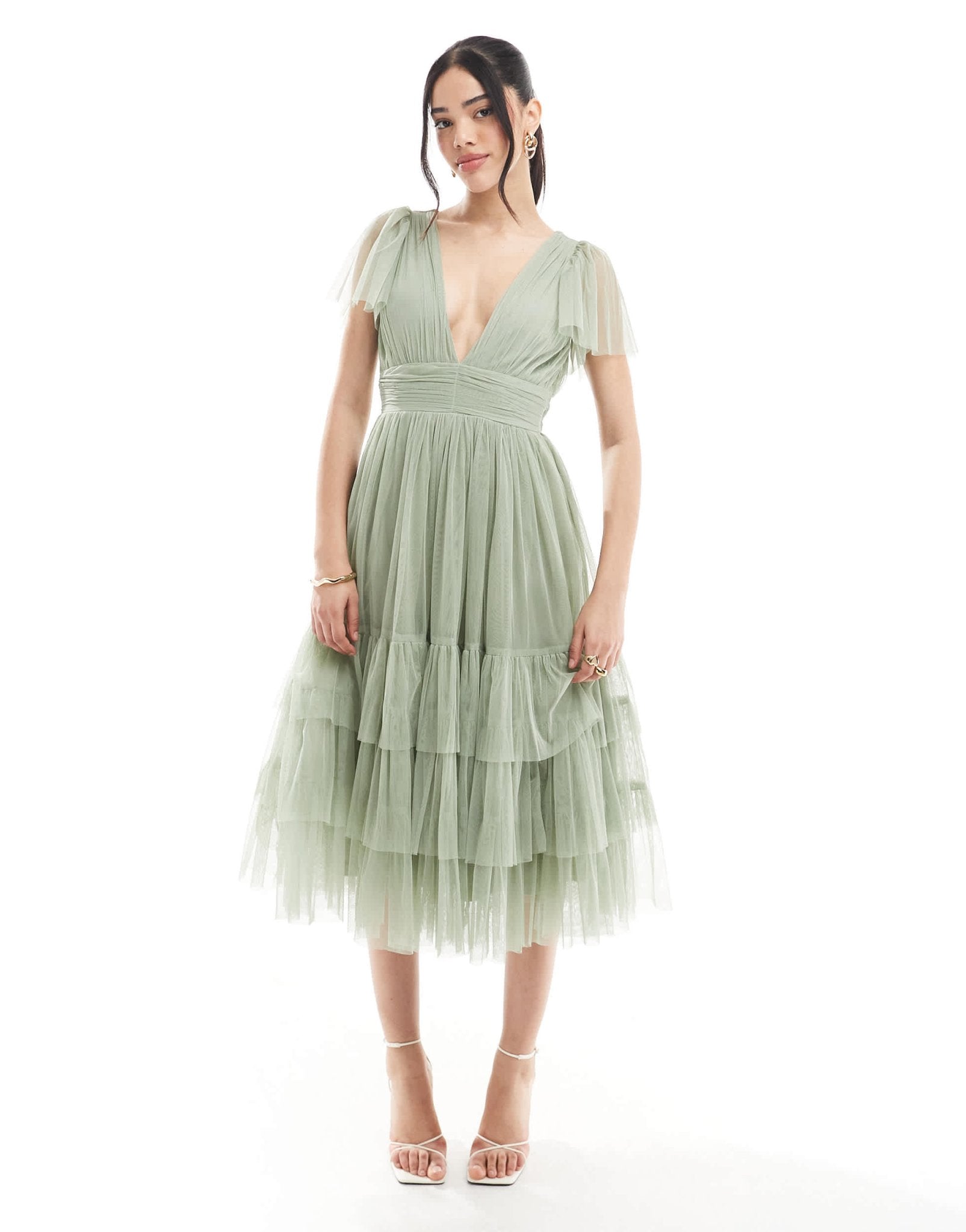 Lace & Beads Bridesmaid Madison midi dress in dusty sage - ASOS Sample Sale