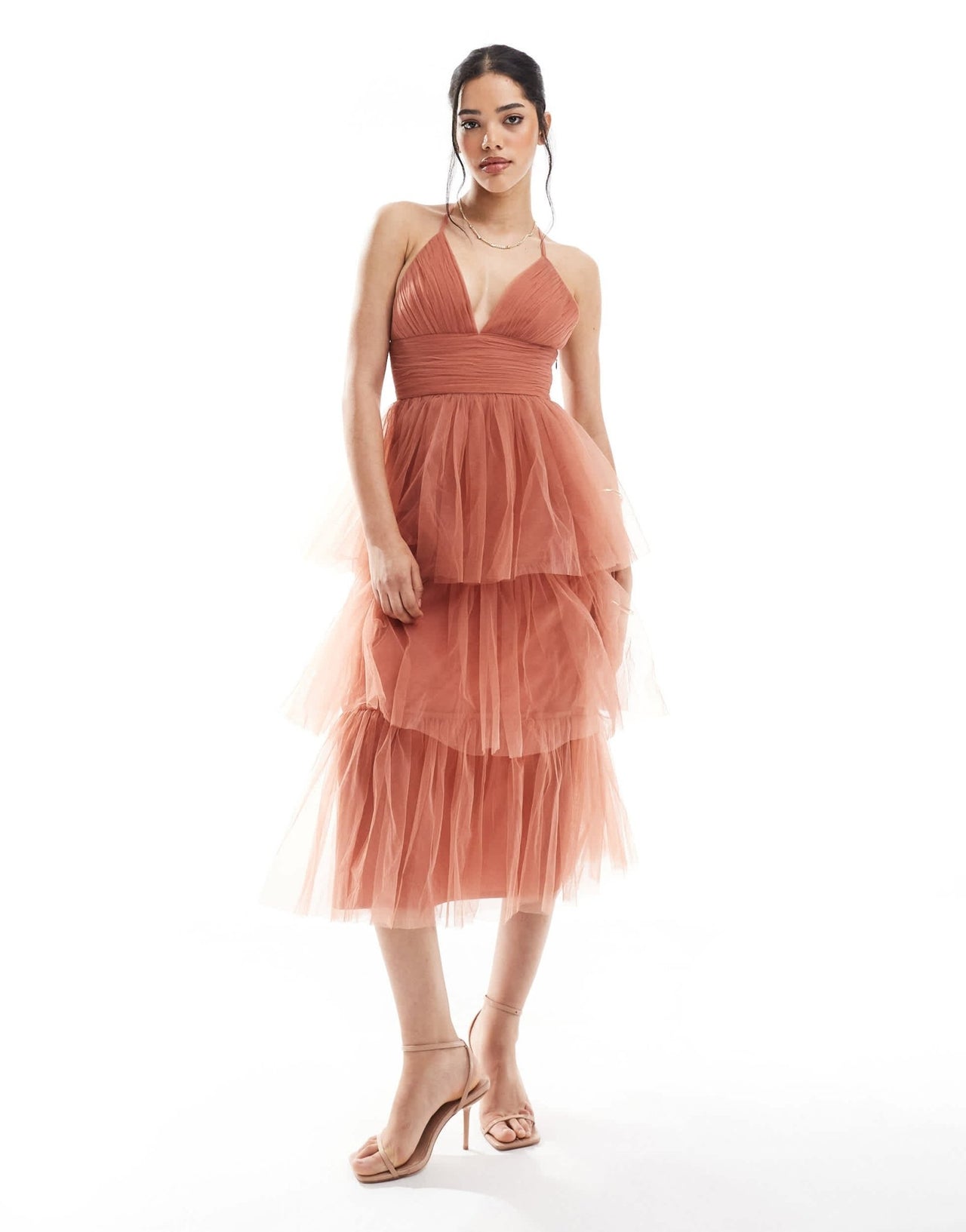 Lace & Beads Bridesmaid Odette midaxi dress in terracotta - ASOS Sample Sale