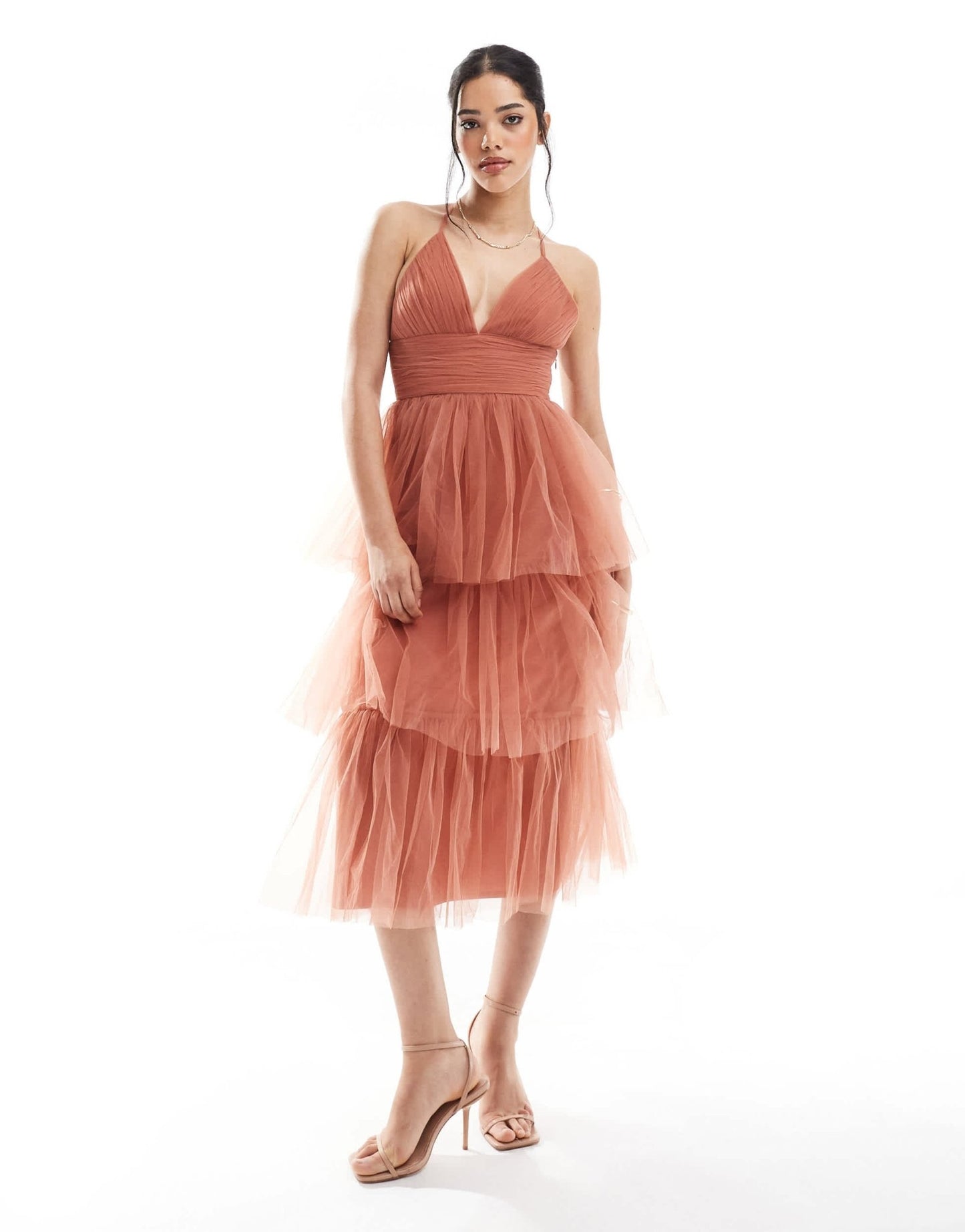 Lace & Beads Bridesmaid Odette midaxi dress in terracotta - ASOS Sample Sale