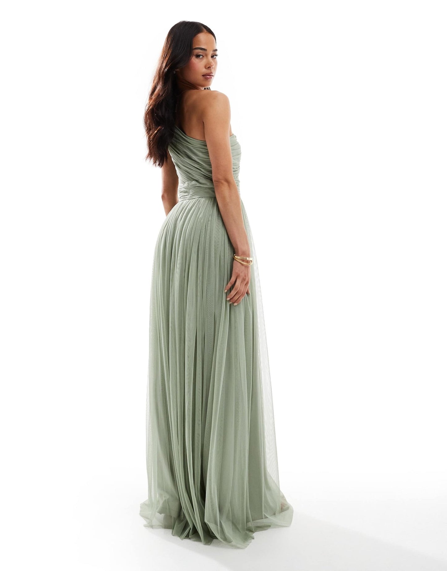 Lace & Beads Bridesmaid one shoulder maxi dress in dusty sage - ASOS Sample Sale