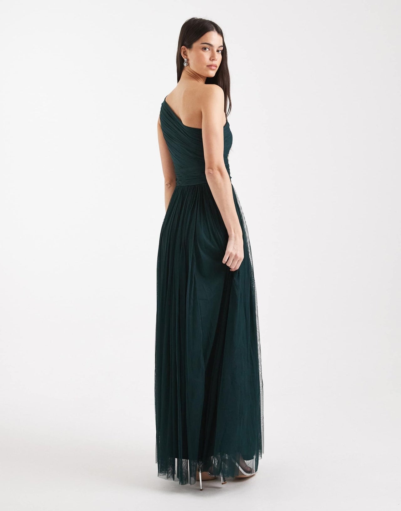 Lace & Beads Bridesmaid one shoulder maxi dress in forest green - ASOS Sample Sale